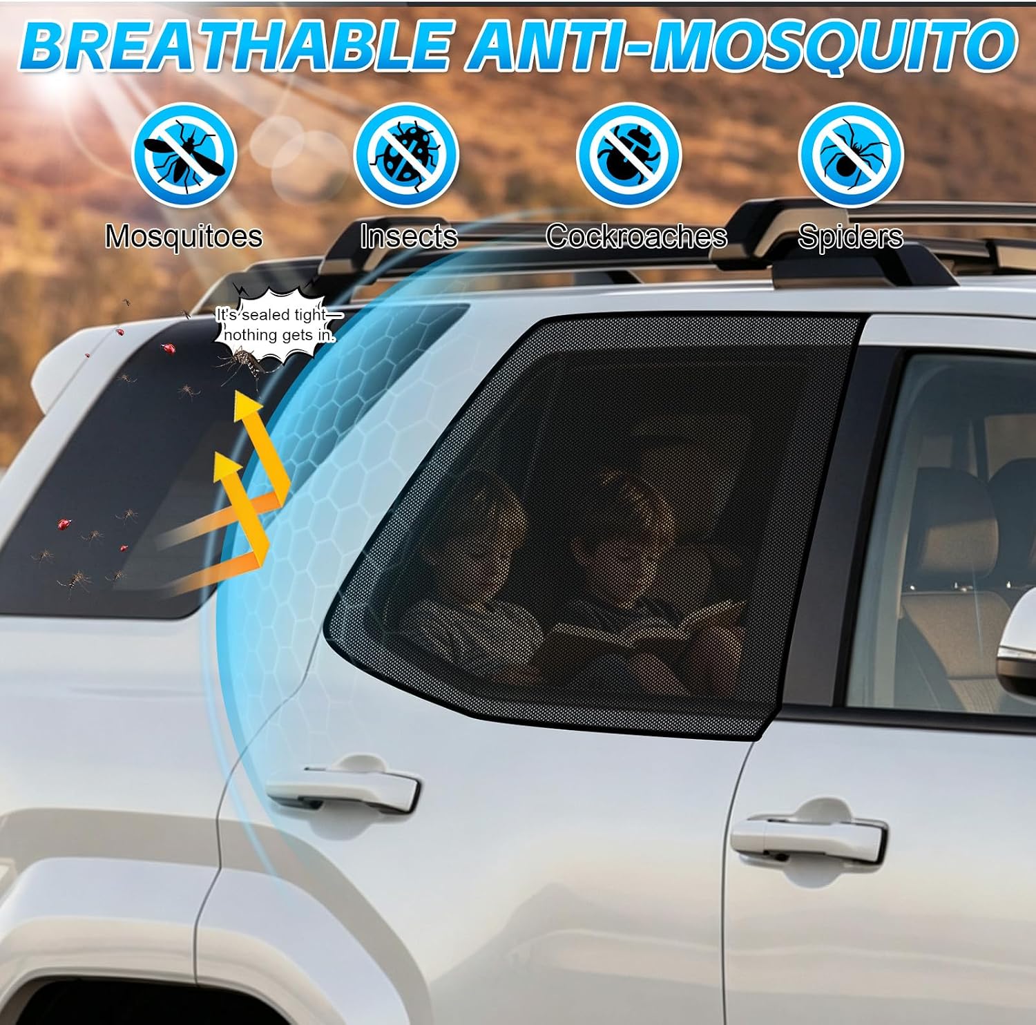 2Pcs Magnetic Rear Side Window Bug Screen for 4Runner 2025-2026