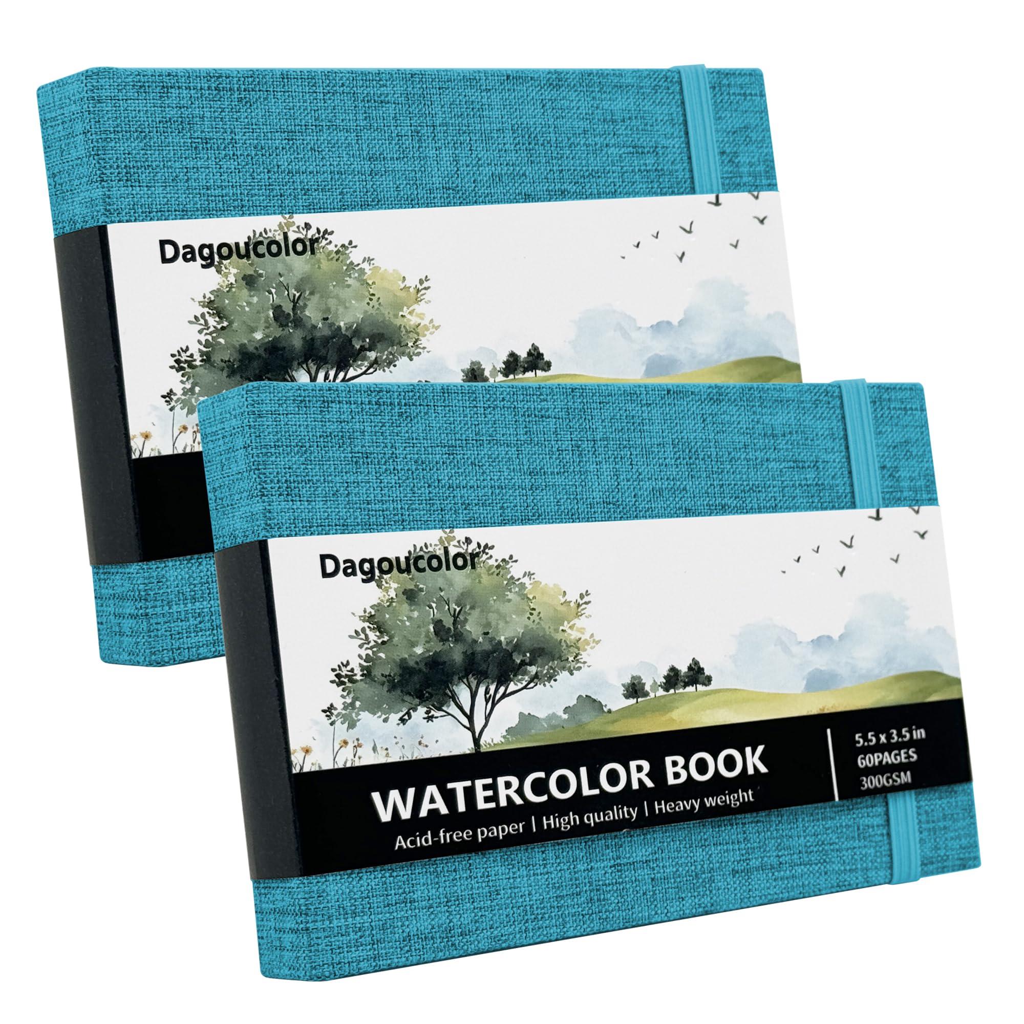 DagouColor Watercolor Sketchbook, 2 Pack, 30 Sheets Each, 300GSM Cold-Pressed Water Color Paper, Fabric Cover Artist Book for Beginning Artists Adults, Painting, Drawing, Mixed Media - Blue, 14*8.9cm