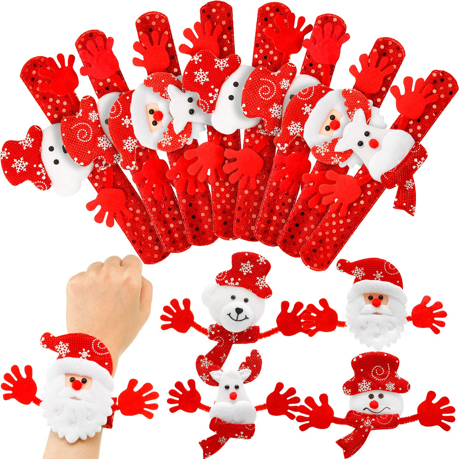 Blulu 20 Pieces Christmas Slap Bracelets Christmas Snap Bracelet Party Favors Xmas Slap Bands Include Santa Claus Snowman Reindeer Bear Xmas Decorations for Girls and Boys