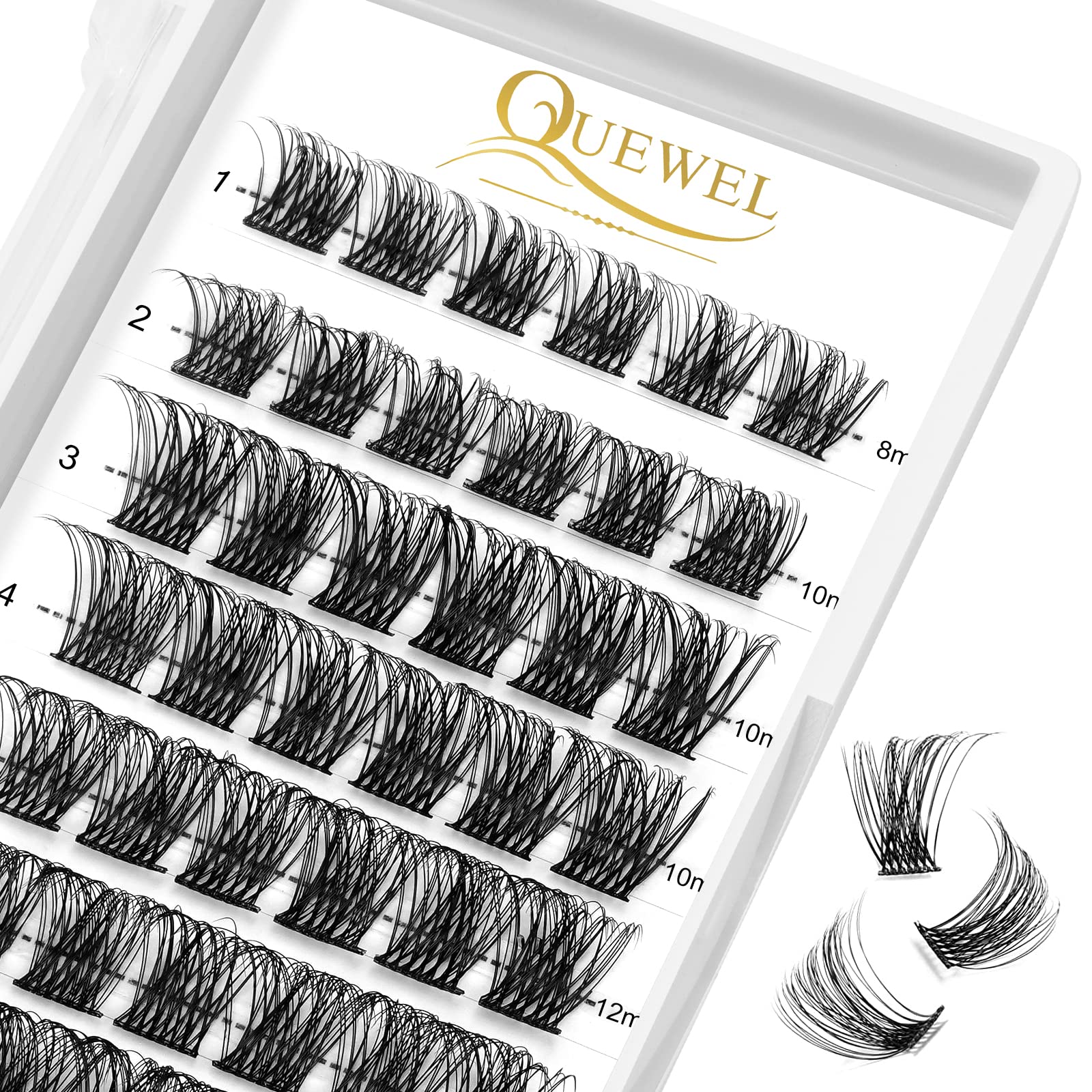 QUEWEL DIY Cluster Lashes - Individual Volume False Eyelashes, Soft & Light, Segmented, For Makeup Home Use (Honey01-D-MIX8-16mm) — view 17