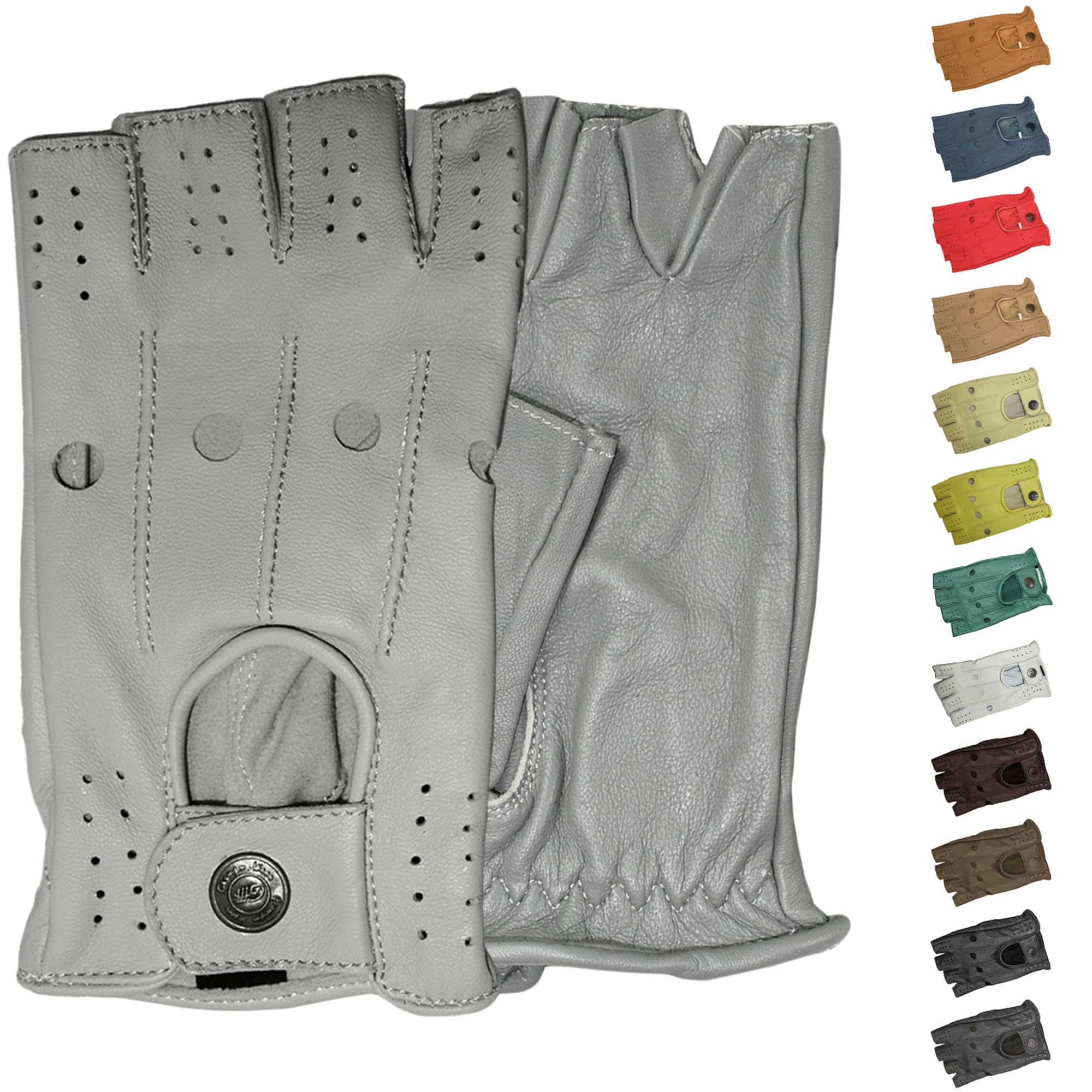 German Wear Men's Gray Driving Half Finger Fingerless Drivers Gloves Leather Gloves - Grey - X-Large
