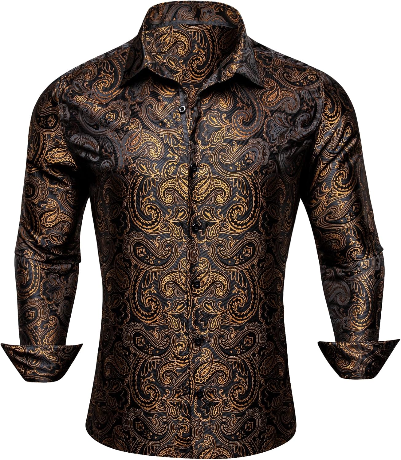 Barry.Wang Mens Western Shirts Silk Paisley Long Sleeve Button Down Dress Shirt Designer Mexico Cowboy Shirt Party Casual - Image 3
