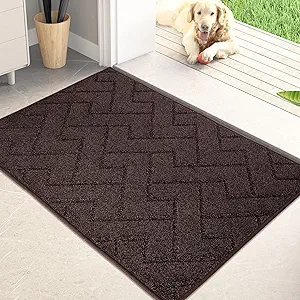 PURRUGS Dirt Trapping Door Mat 20" x 31.5", Non-Slip Machine Washable Entry Rug, Shoe Scraper, Dog Doormat, Super Absorbent Welcome Mat for Front & Back Door, Muddy Wet Shoes & Paws, Brown