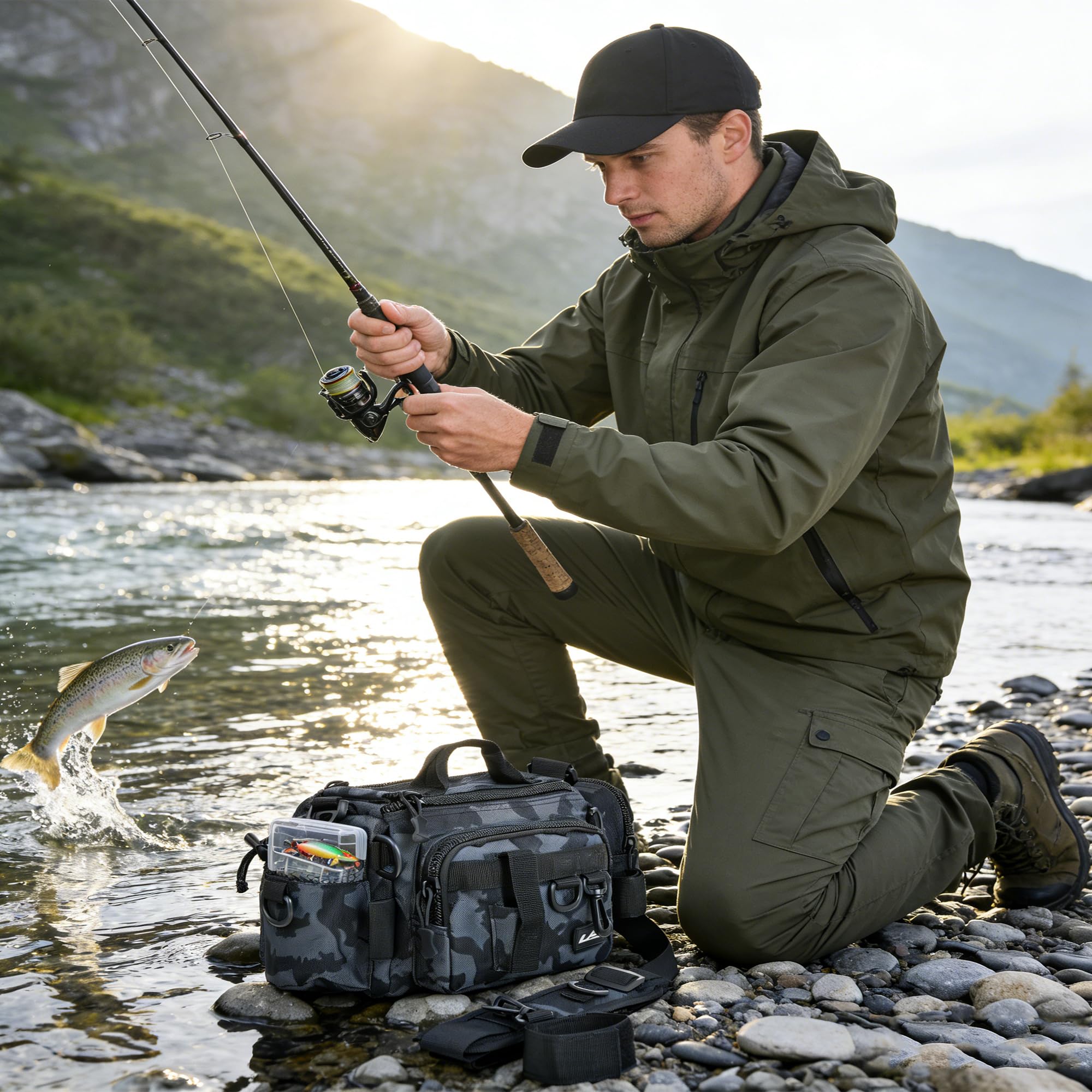 YUEMING Angelgerätetasche, Karpfentasche für Angler, Angeltasche Umhängetasche Tragbarer Groß Rucksack Angelbeutel,Aufbewahrungstasche für Outdoor-Angelausrüstung