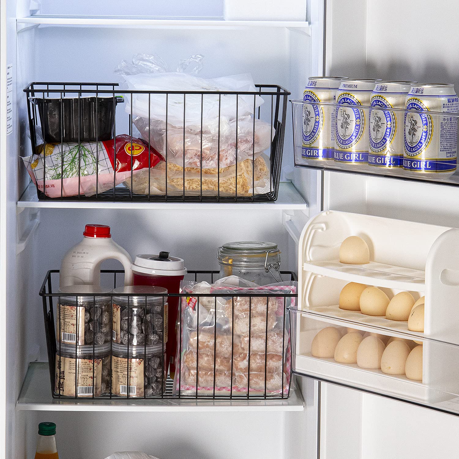 Canastas organizadoras de alambre para congelador de 16 pulgadas, contenedor de refrigerador para el hogar con asas integradas para gabinete, despensa, armario, dormitorio