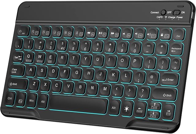 Tisoutec Bluetooth Keyboard, Ultra Light & Slim Portable Wireless Tablet Keyboards Compatible with Windows/Android/iOS, Backlit Keyboard for iPad, iPad Pro, iPad Air, Samsung, Mac, Macbook, Black