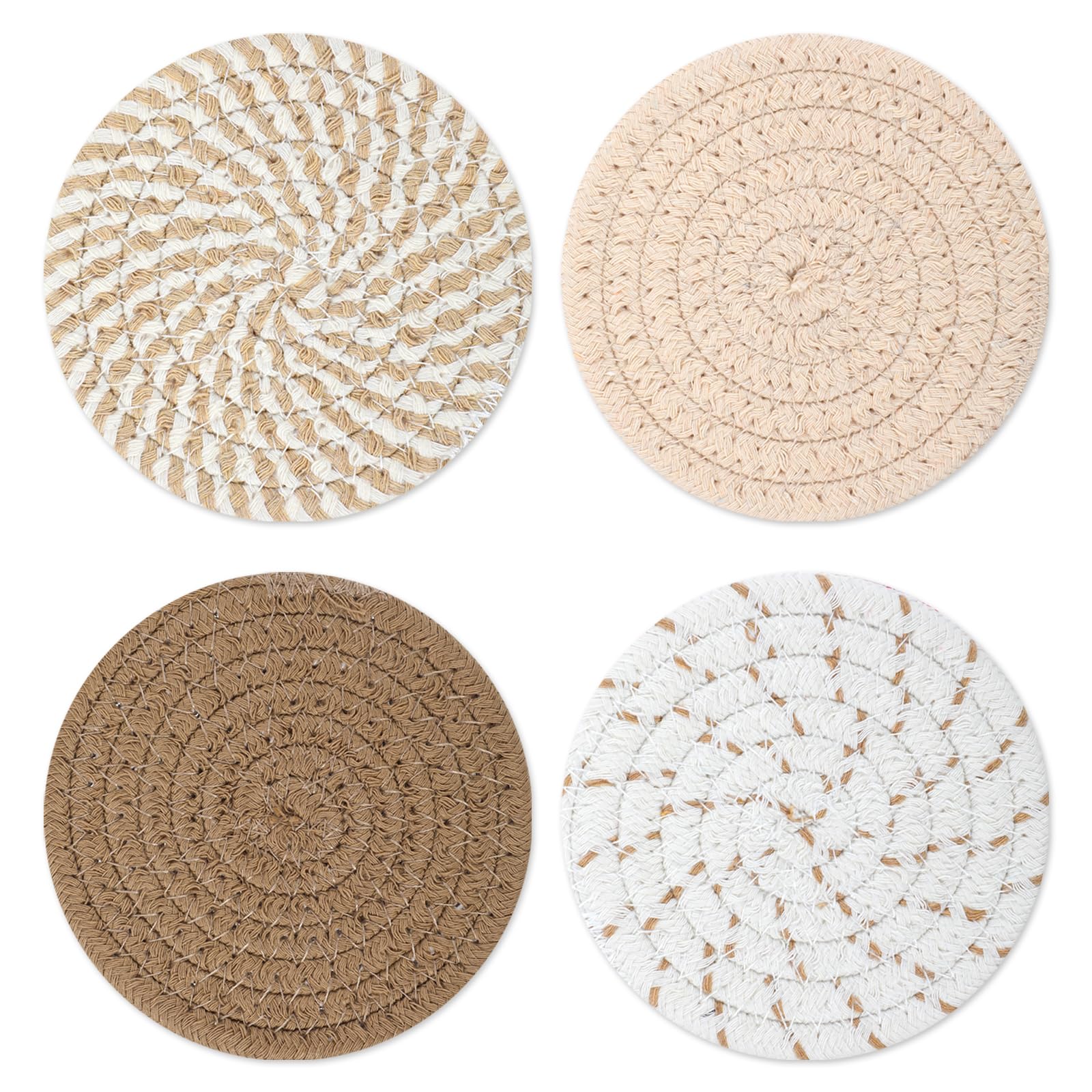 Woven Coasters, Brown Cute Coasters for Desk Minimalist Aesthetic Coaster Set of 4 for Kitchen Dining Coffee Desk Tabletop Protection Housewarming Gift for Home Decor (4.13in/10.5cm)