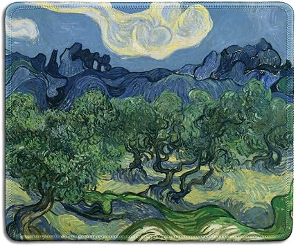 dealzEpic - Art Mousepad - Natural Rubber Mouse Pad with Famous Fine Art Painting of Olive Trees by Vincent Van Gogh - Stitched Edges - 9.5x7.9 inches