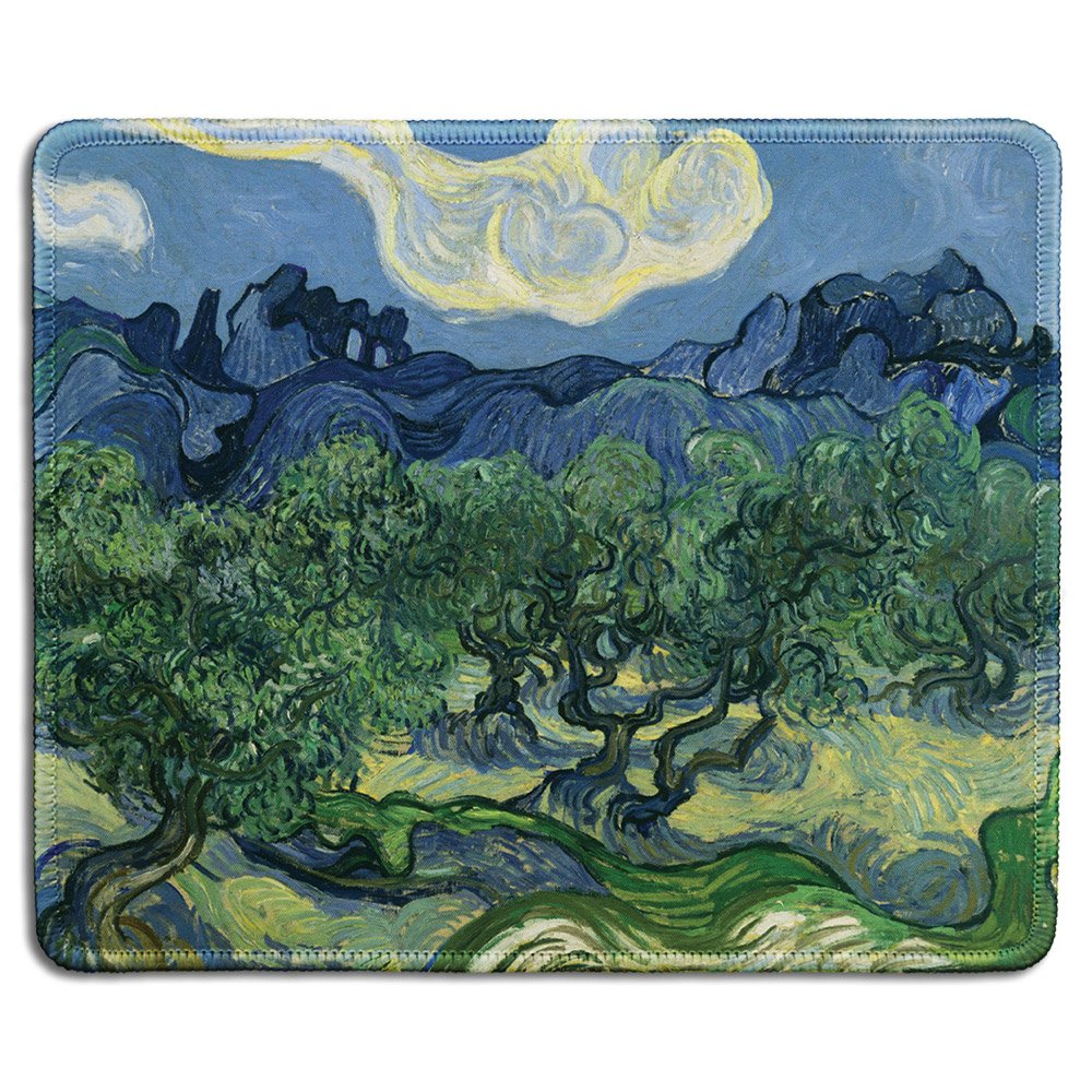 dealzEpic - Art Mousepad - Natural Rubber Mouse Pad with Famous Fine Art Painting of Olive Trees by Vincent Van Gogh - Stitched Edges - 9.5x7.9 inches
