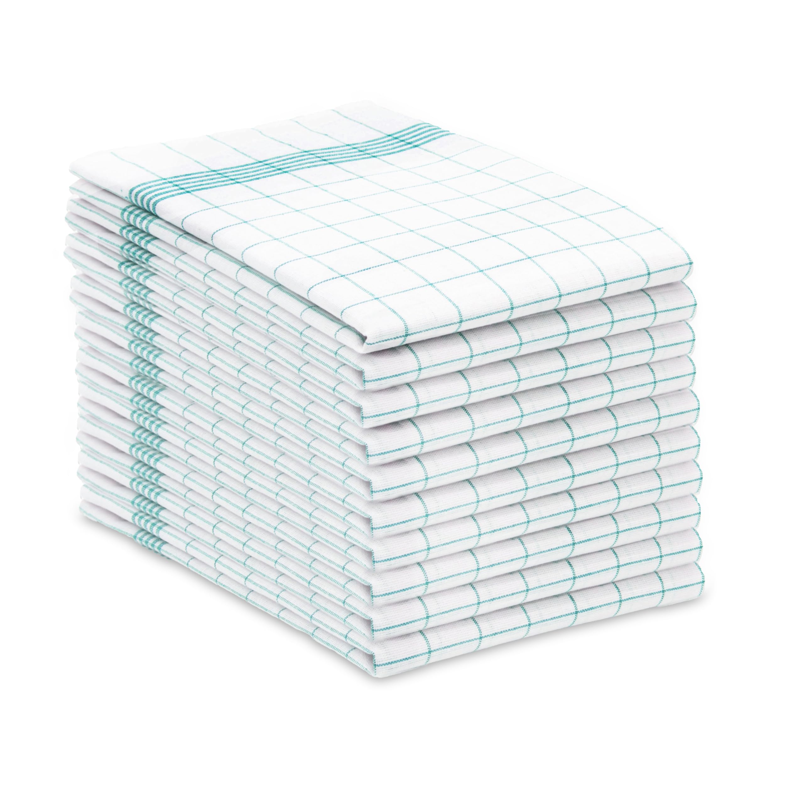 ZOLLNER set of 10 cotton tea towels in 50x70 cm - super absorbent and durable kitchen towels - washable up to 95°C - in turquoise and white chequered - catering quality - Oeko Tex® certified
