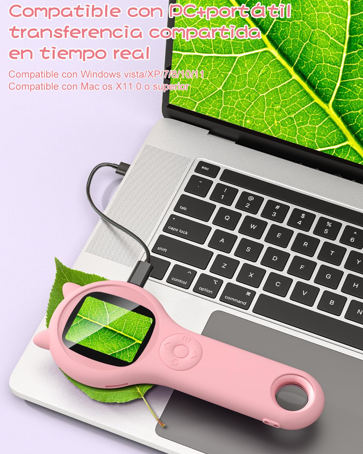 Microscopio para niños, Vankarr microscopio de Mano 500X con Pantalla IPS 2,0", Juguete Educativo de Bolsillo para el Mundo microscópico, para Ciencia, cumpleaños y Navidad, Rosa