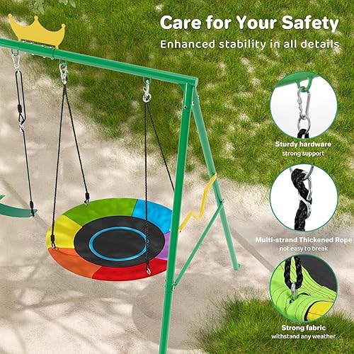 Miniatura 7 de PANGU Crown - Columpio y hamaca 2 en 1, juego de columpio de 2 asientos de 460 libras para patio trasero, juego de columpios para niños al aire