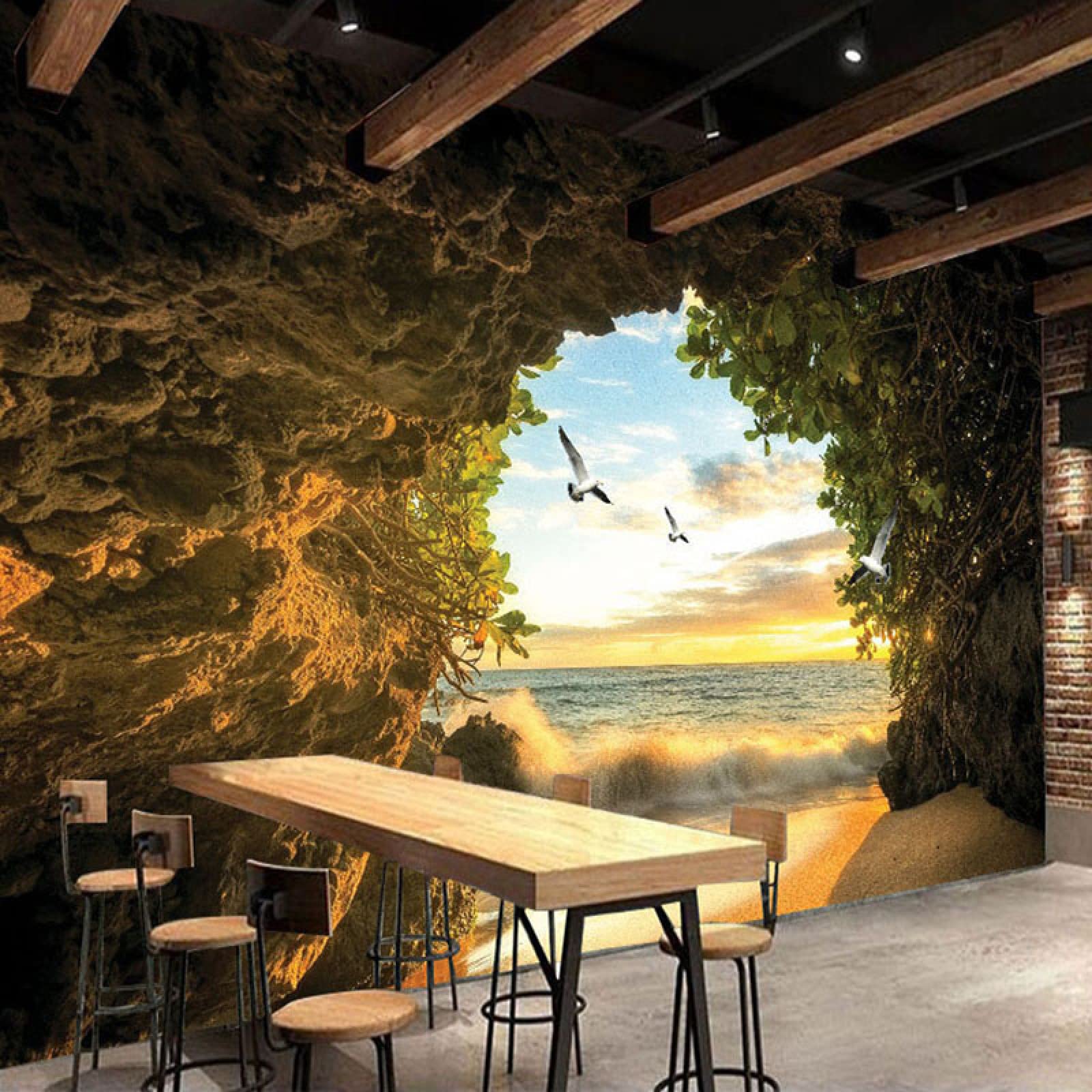 Papel pintado autoadhesivo de PVC 3D sala de estar mural cueva paisaje marino pájaro volador telón de fondo arte pegatina dormitorio cartel