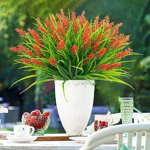 Miniatura 9 de obbsie 12 paquetes de plantas artificiales para exteriores, 18.2 pulgadas, resistentes a los rayos UV, tallos de mono, vegetación de hierba