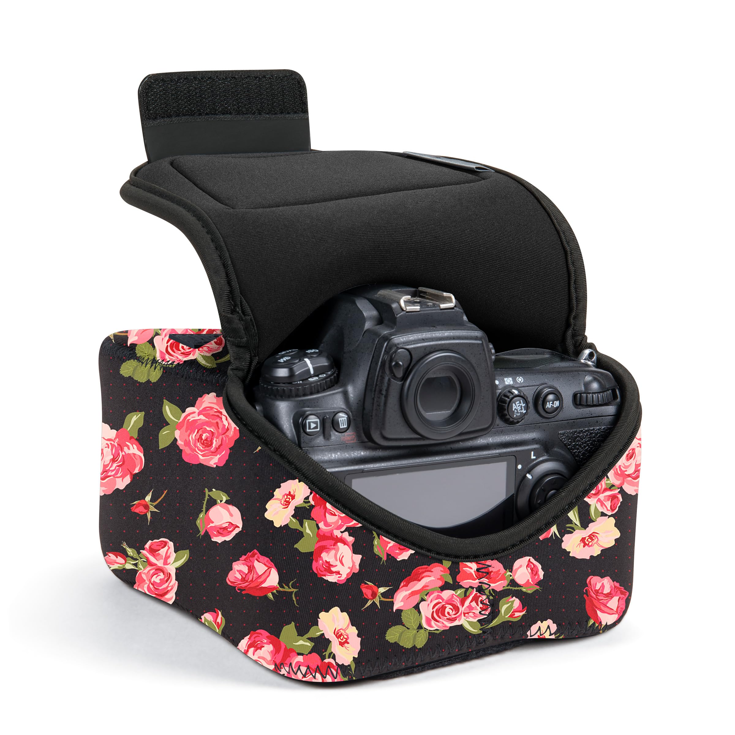 USA Gear Grand étui pour Appareil Photo (Floral) + Dragonne pour Appareil Photo (Floral), Lot