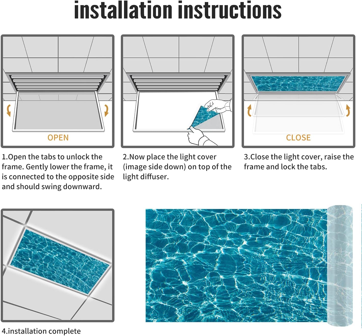 Fluorescent Light Cover Decorative Ceiling Light Filters,Ocean Pattern,for Classroom Office Hospitals Home Ceiling Decorative,2ft x 4ft,Dark Turquoise Baby Blue image 4