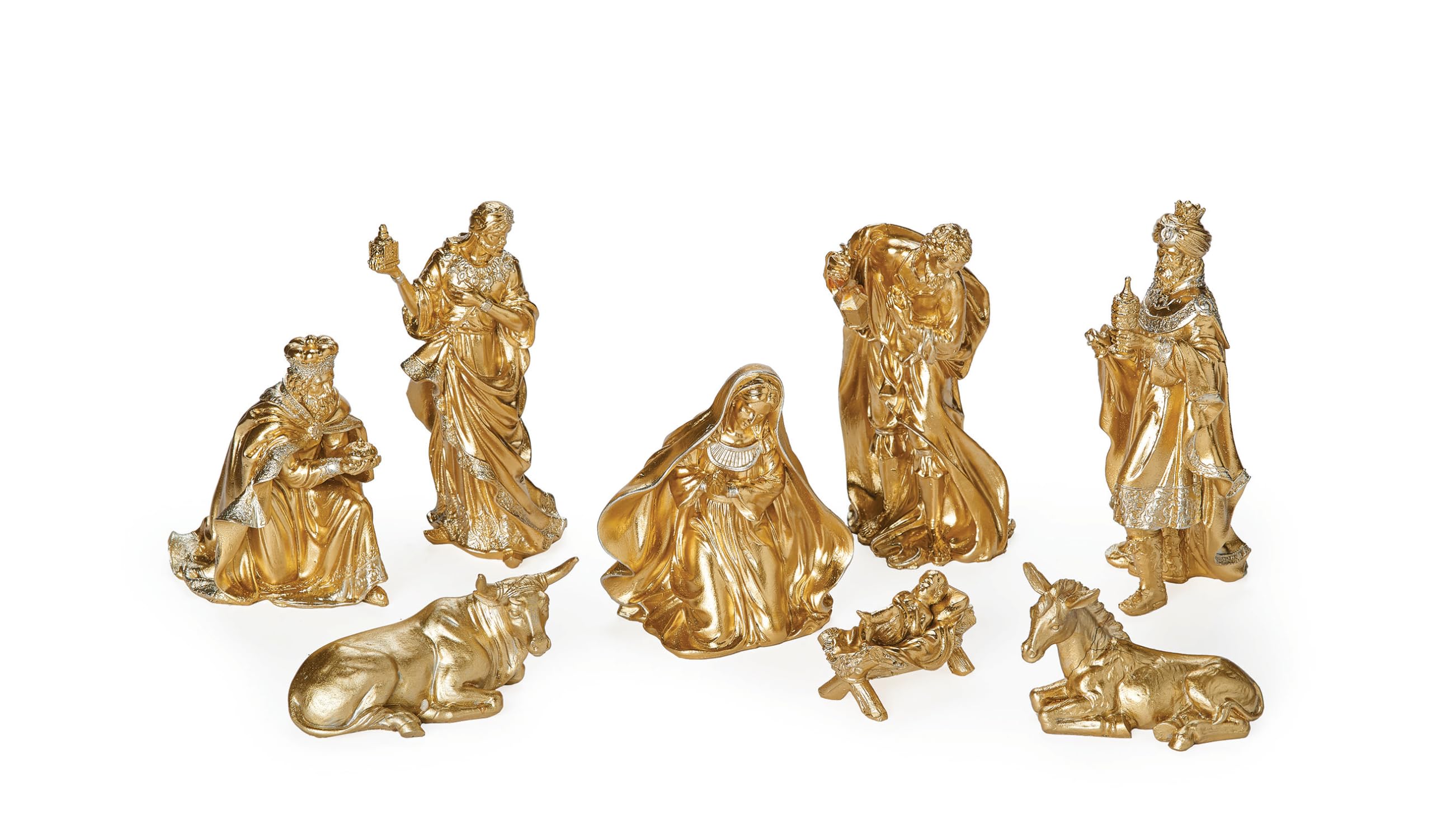 Roman 5-Inch 8-Piece Gold Nativity Set, Detailed Religious Christmas Tabletop Display