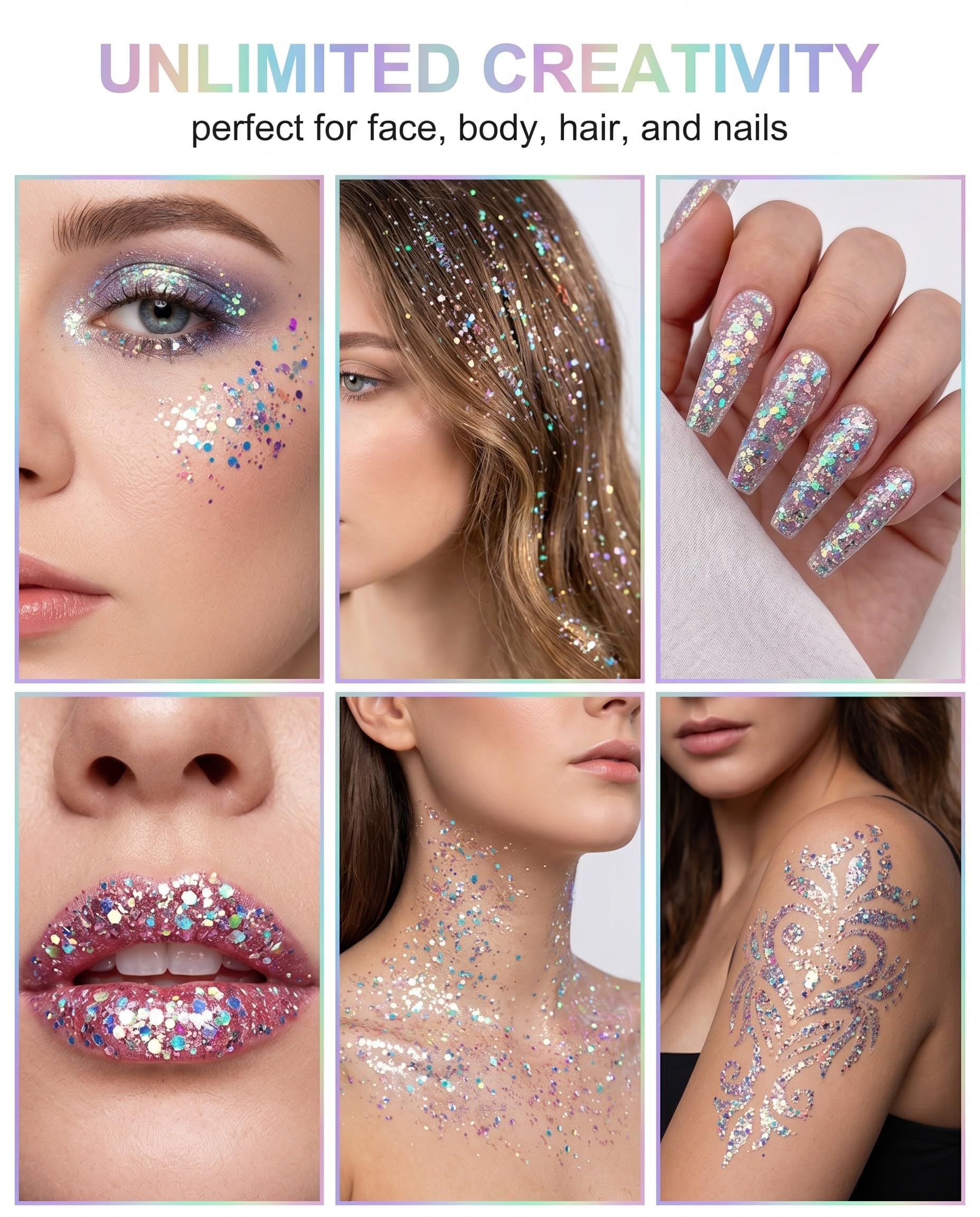 Brillantini Paillettes Glitter 12 Colori con 2 Pennelli - Set per Trucco Viso, Corpo, Capelli. Ideale per Festival, Carnevale, Feste & DIY Creativo.