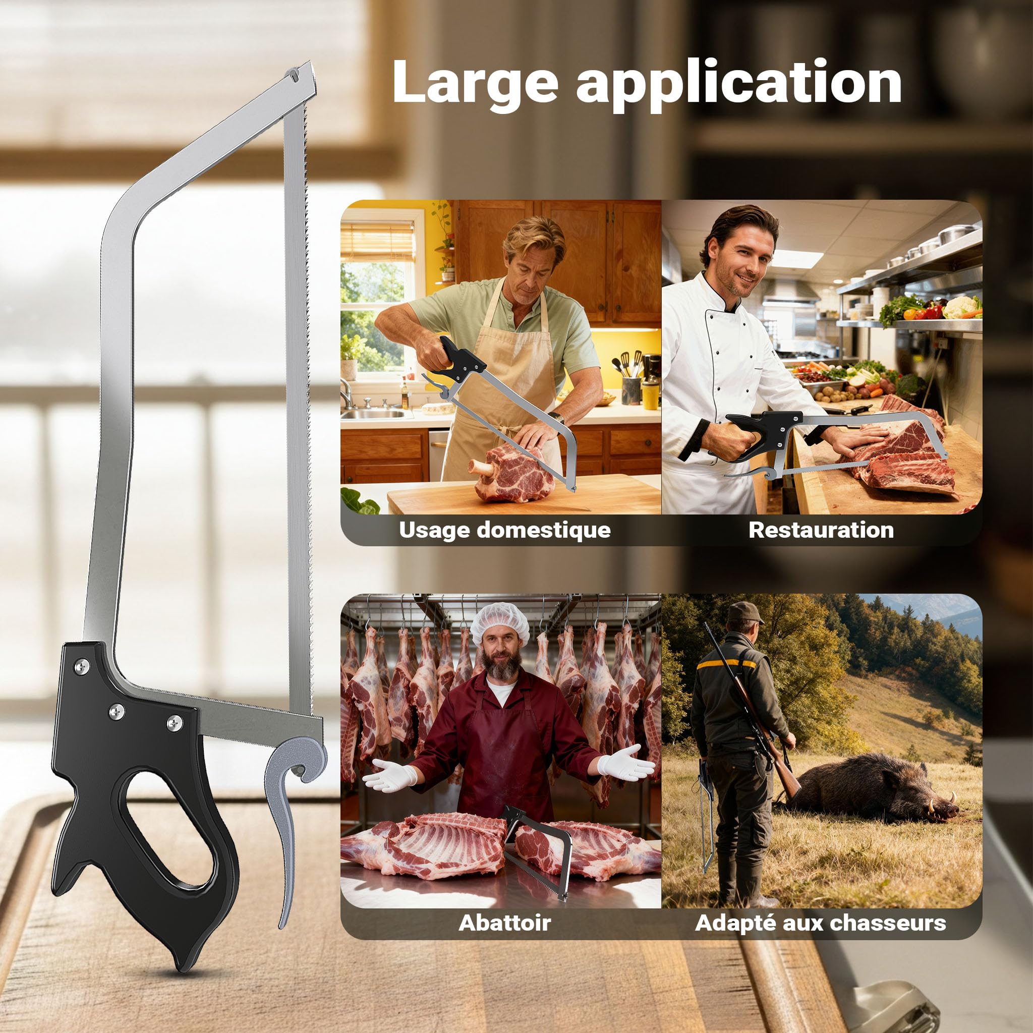 Wiltec XL Professional Butcher Saw - 600 x 26 x 160 mm - 43 cm Blade - with PVC Non-Slip Handle - Kitchen Tool - Manual Deli Cutter - for Meat and Large Bones