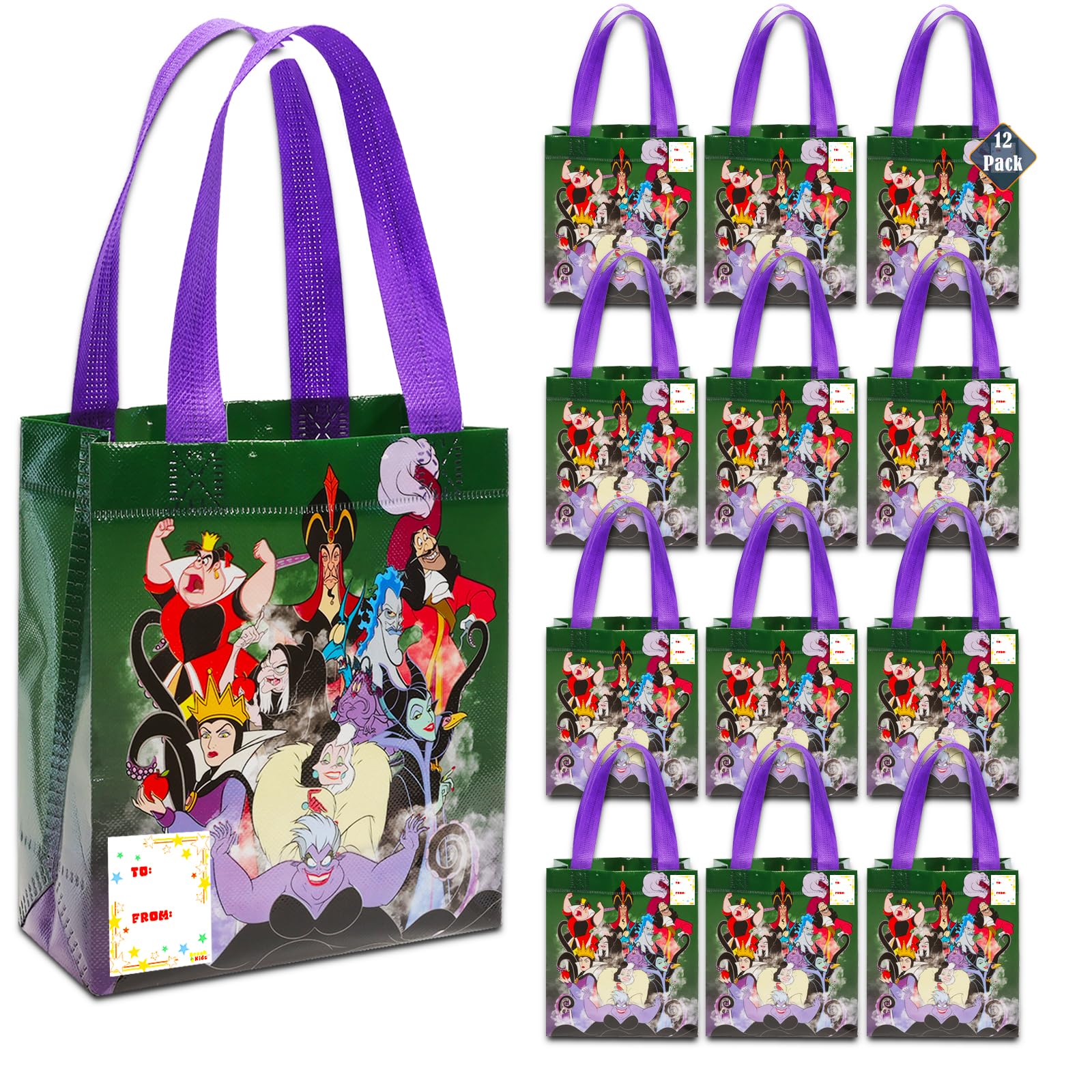 Disney Villains Party Favor Bag Set – 12 Pack of 8" Villains Party Goodie Bags for Kids Bulk Reusable Totes | Disney Villains Birthday Party Supplies
