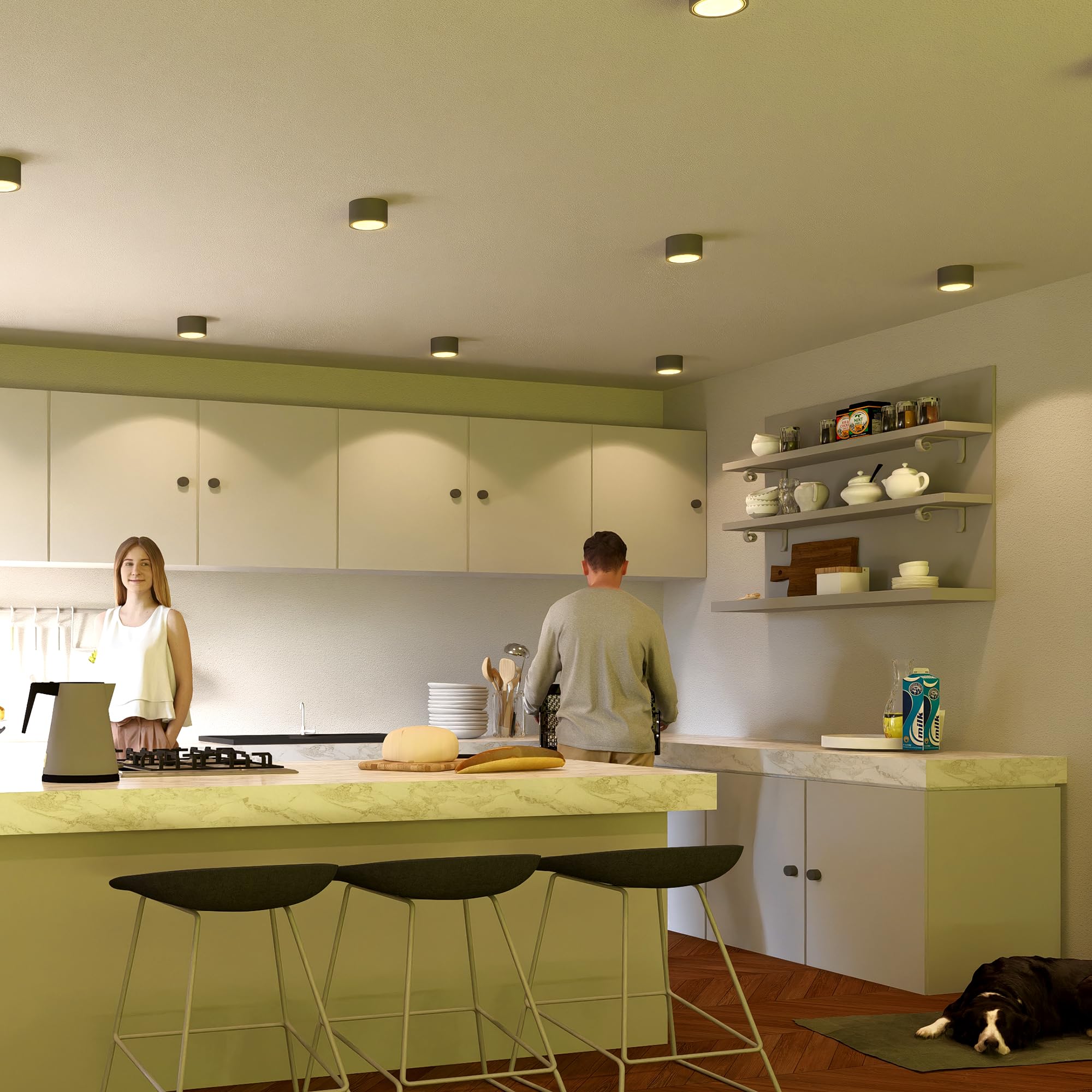 SSC-LUXon CELI-X 4 Stück Decken Aufbaustrahler flach rund anthrazit - Aufbauspot grau Deckenspot 1 flammig mit Fassung für GX53
