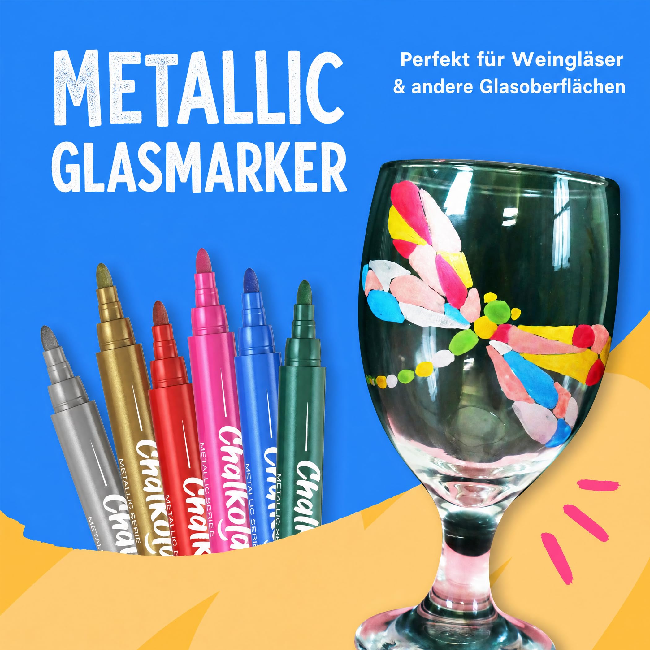 Chalkola 16 Kreidestifte für Tafel Abwaschbar - (16 Stifte 6mm, Kreidestift) | Kreidestifte für Fenster, Tafelkreide & Metallic Glasstifte, Chalk Marker, Kreidemarker Abwischbar, Fensterfarben