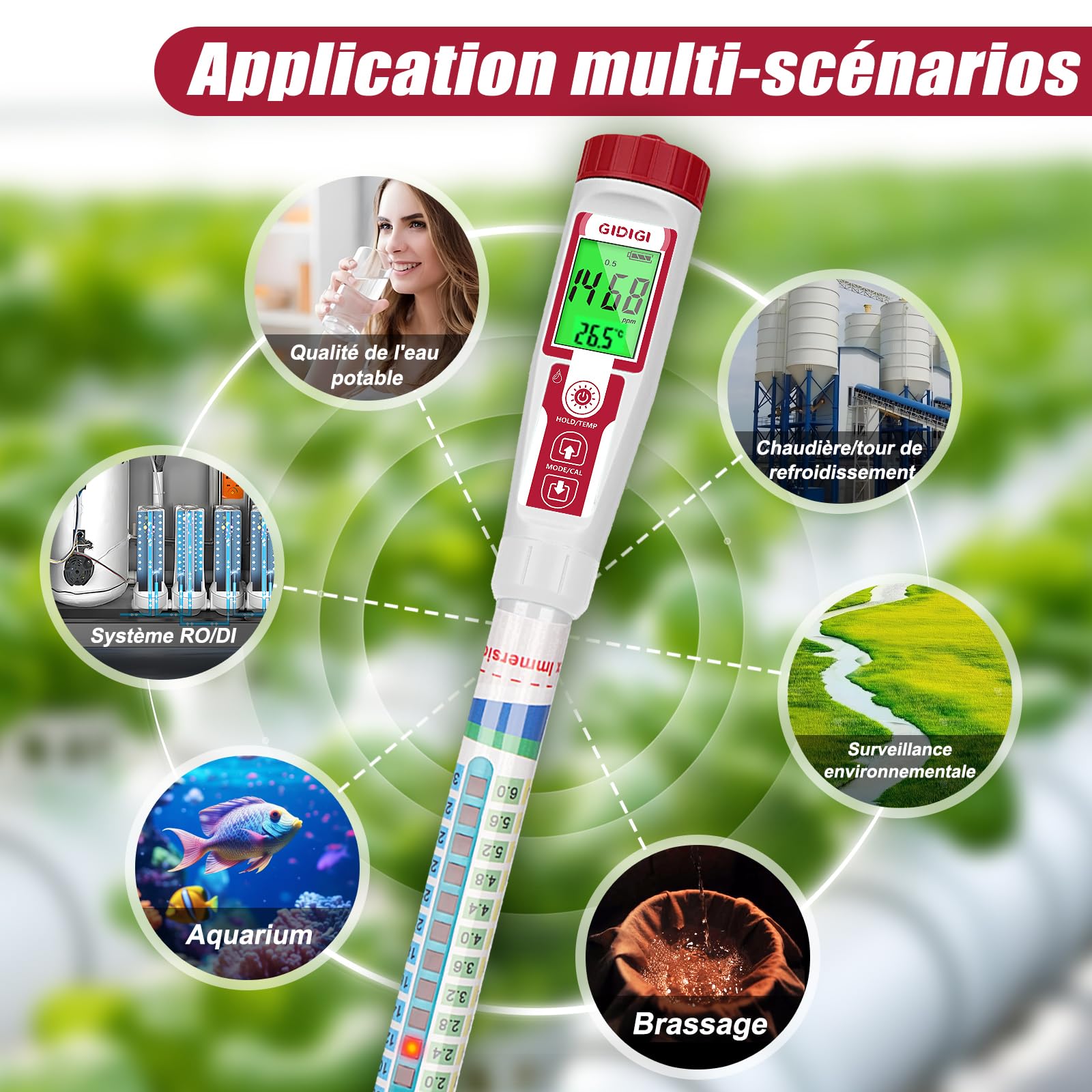 GIDIG Testeur de Nutriments PPM Meter Hydroponics TDS Meter Testeur D'eau Numérique (EC/PPM500/PPM700/CF) Compteur Hydroponique avec Indicateur S'applique à DWC de Testeur de Conductivité
