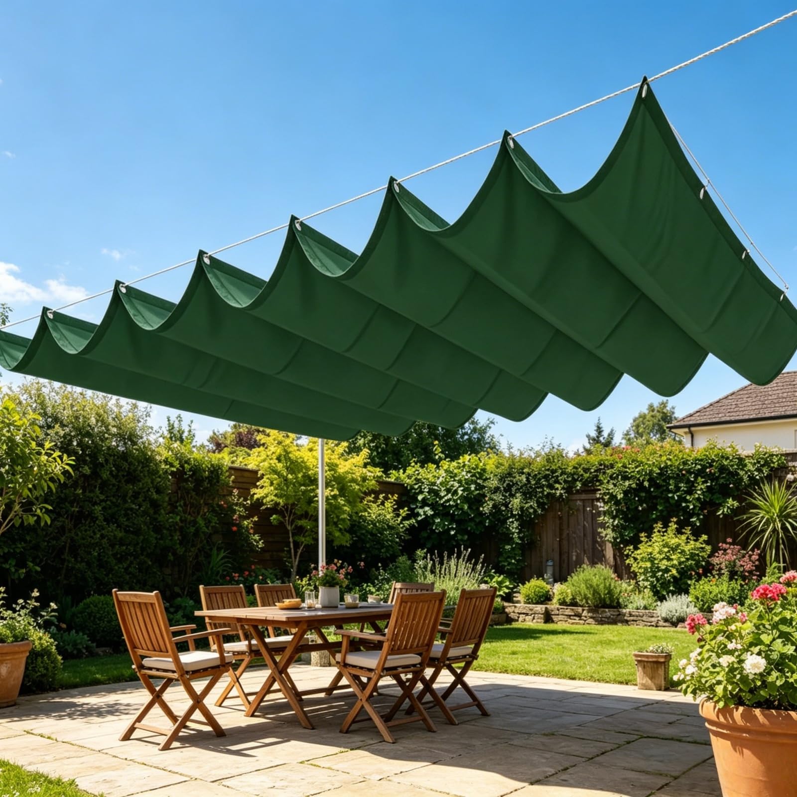 Voile d'ombrage anti-UV protection solaire rétractable verte