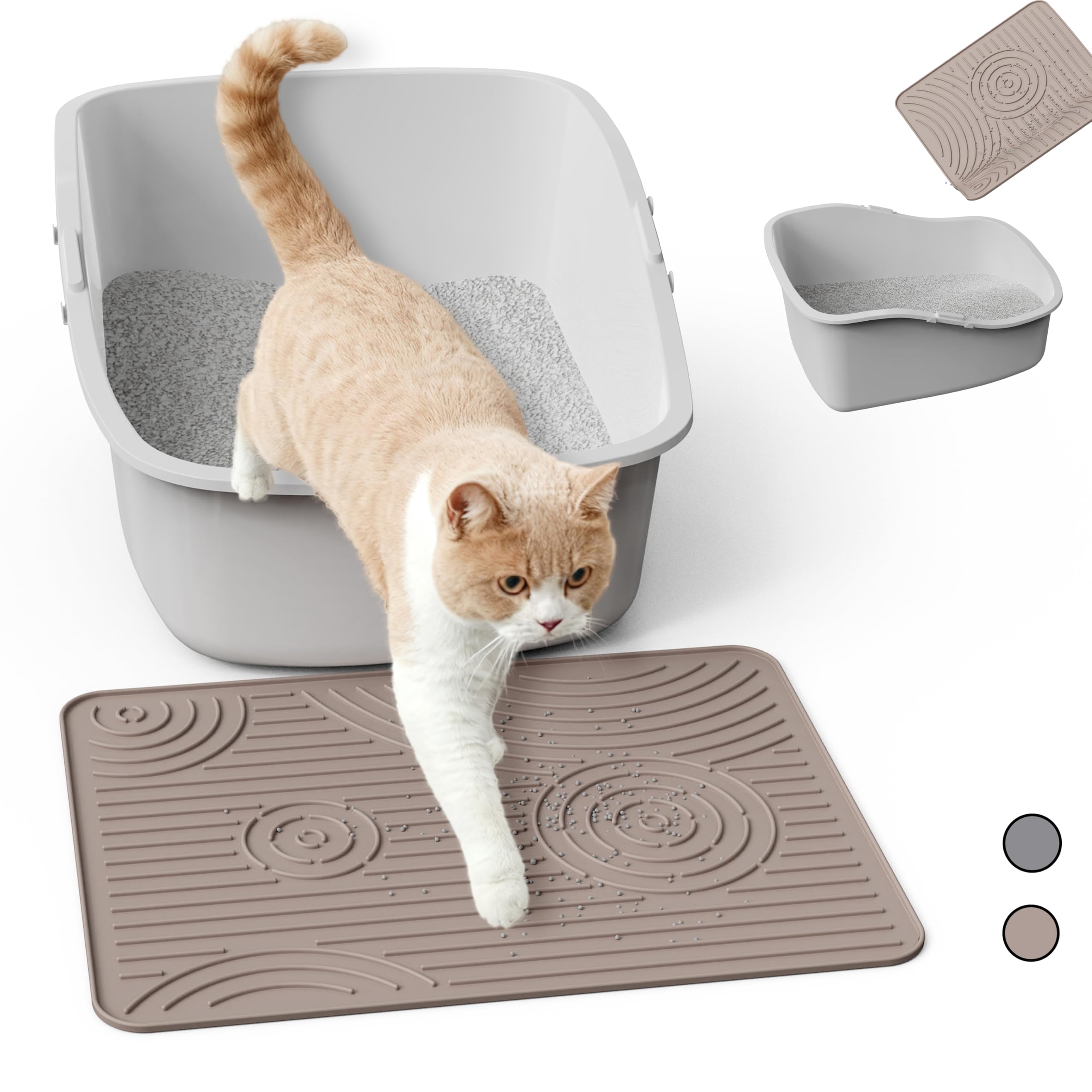 Wingcases Cat Litter Mat, 40x30cm Silicone Litter Trapping Mat, Non-Slip, Easy to Clean, Waterproof Urine Resistant Material, Soft on Kitty Paws (Beige)