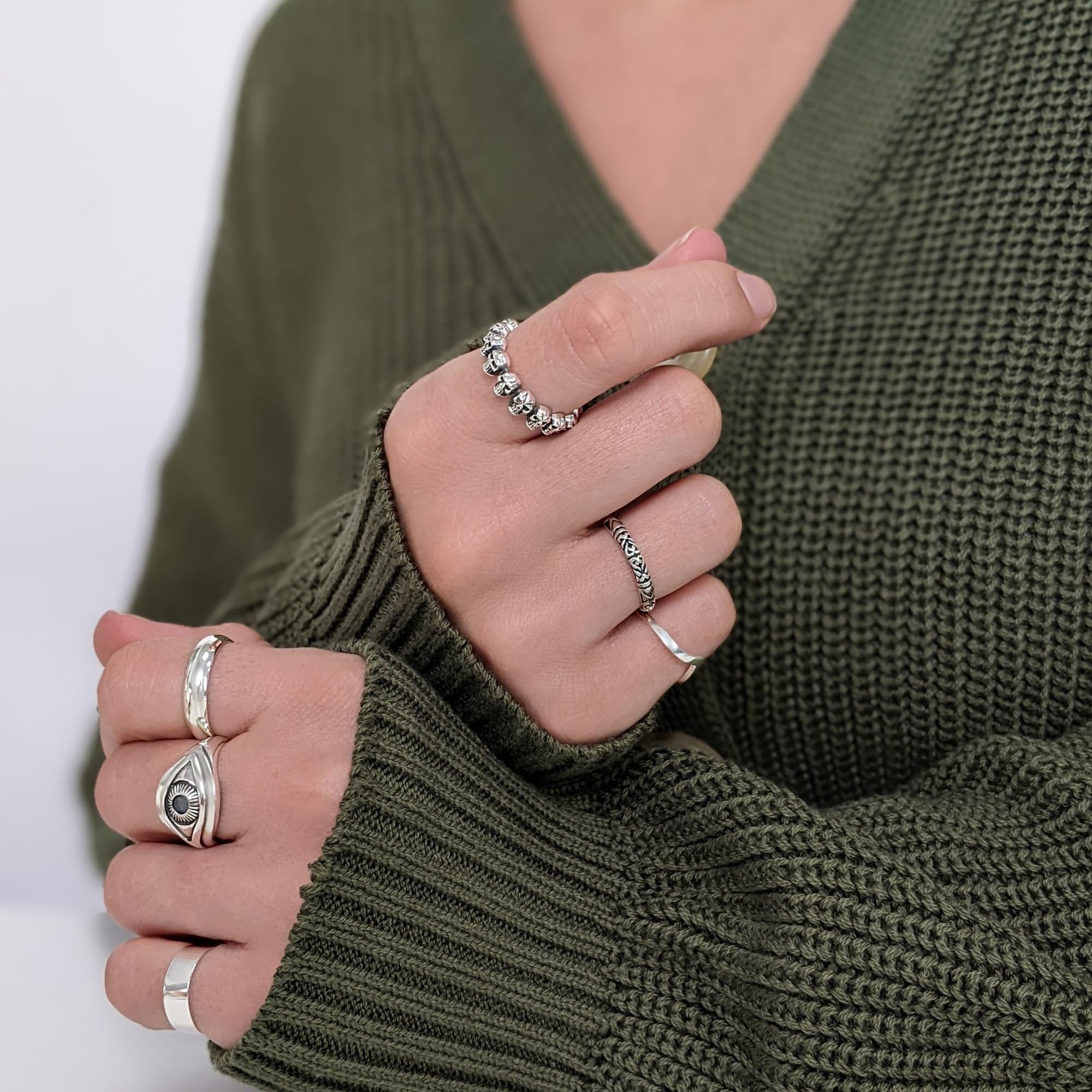 81stgeneration Sterlingsilber-Ring Magischer Blick für Damen | 925 Silber Augenförmiger Ring für Herren | Schützendes Allsehendes Auge-Amulett | Drittes Auge Schmuck | Gotisches Geschenk