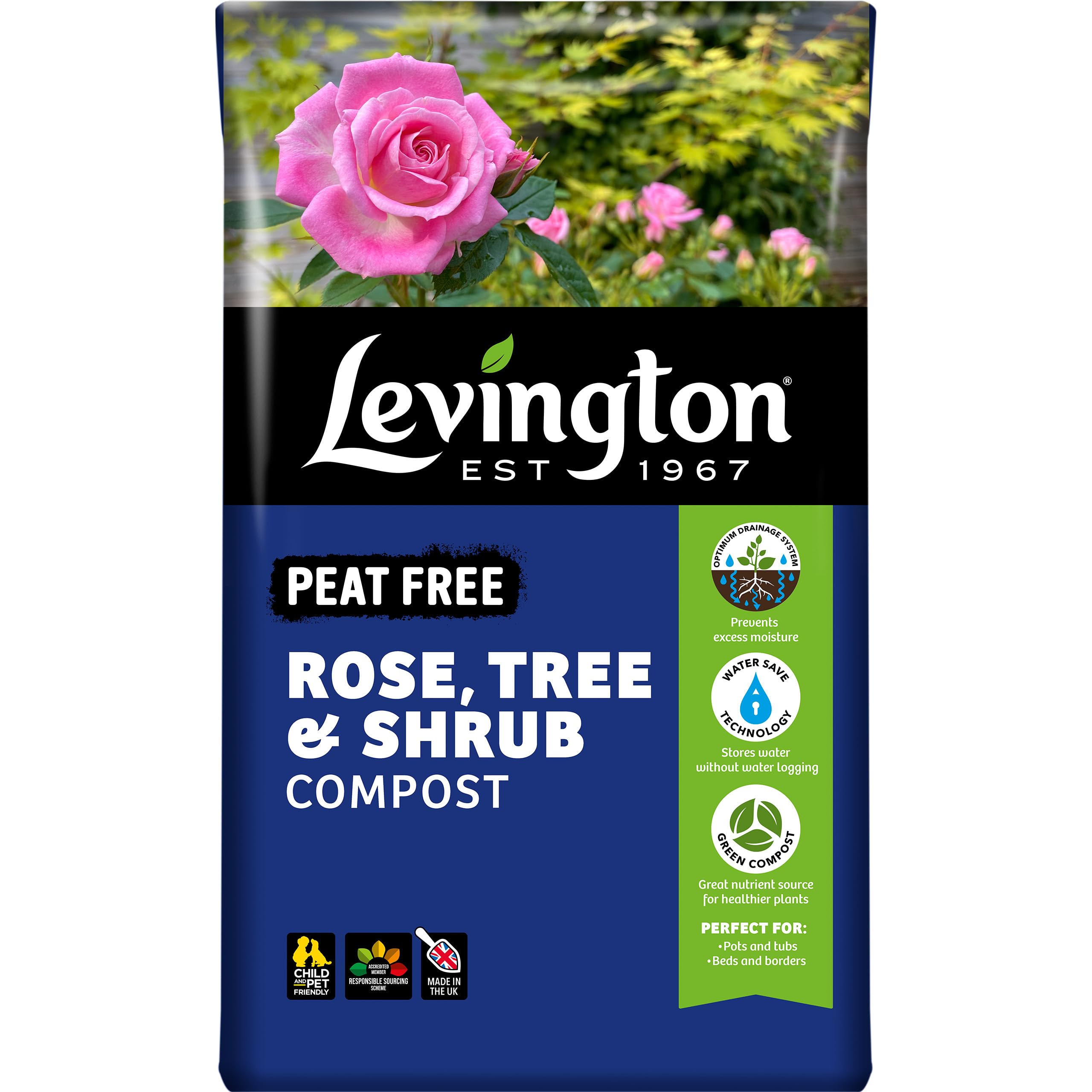 Levington PEAT FREE Rose, Tree & Shrub Compost, 50 litre