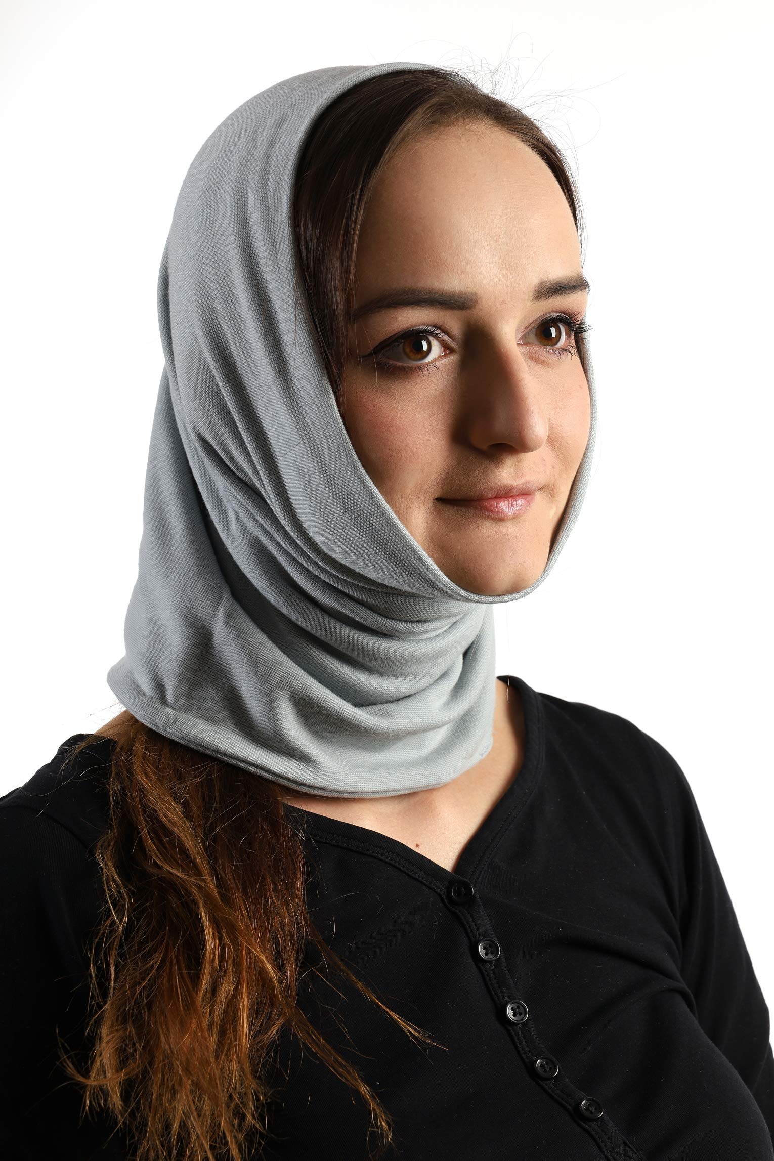 Pañuelo multifunción de 2 capas, 100% lana merino gris Talla única