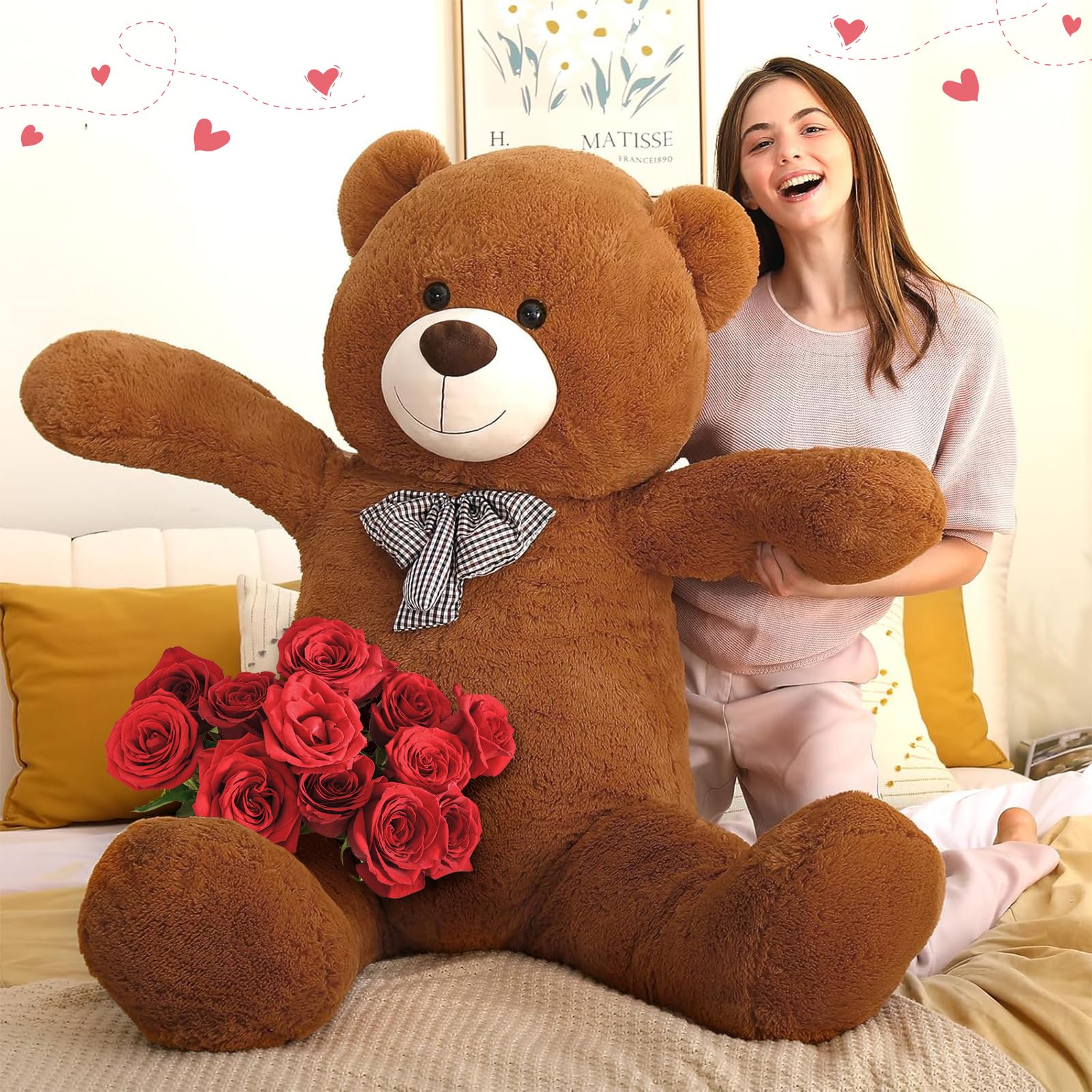 MorisMos 150cm/60in Big Giant Teddy Bear for Girlfriend, XXL Large Cuddly Super Soft Teddybear, Fluffy Stuffed Teddys Plush Toy Birthday Gifts for Kids Girls Wife Women, Party Decor 5ft Brown