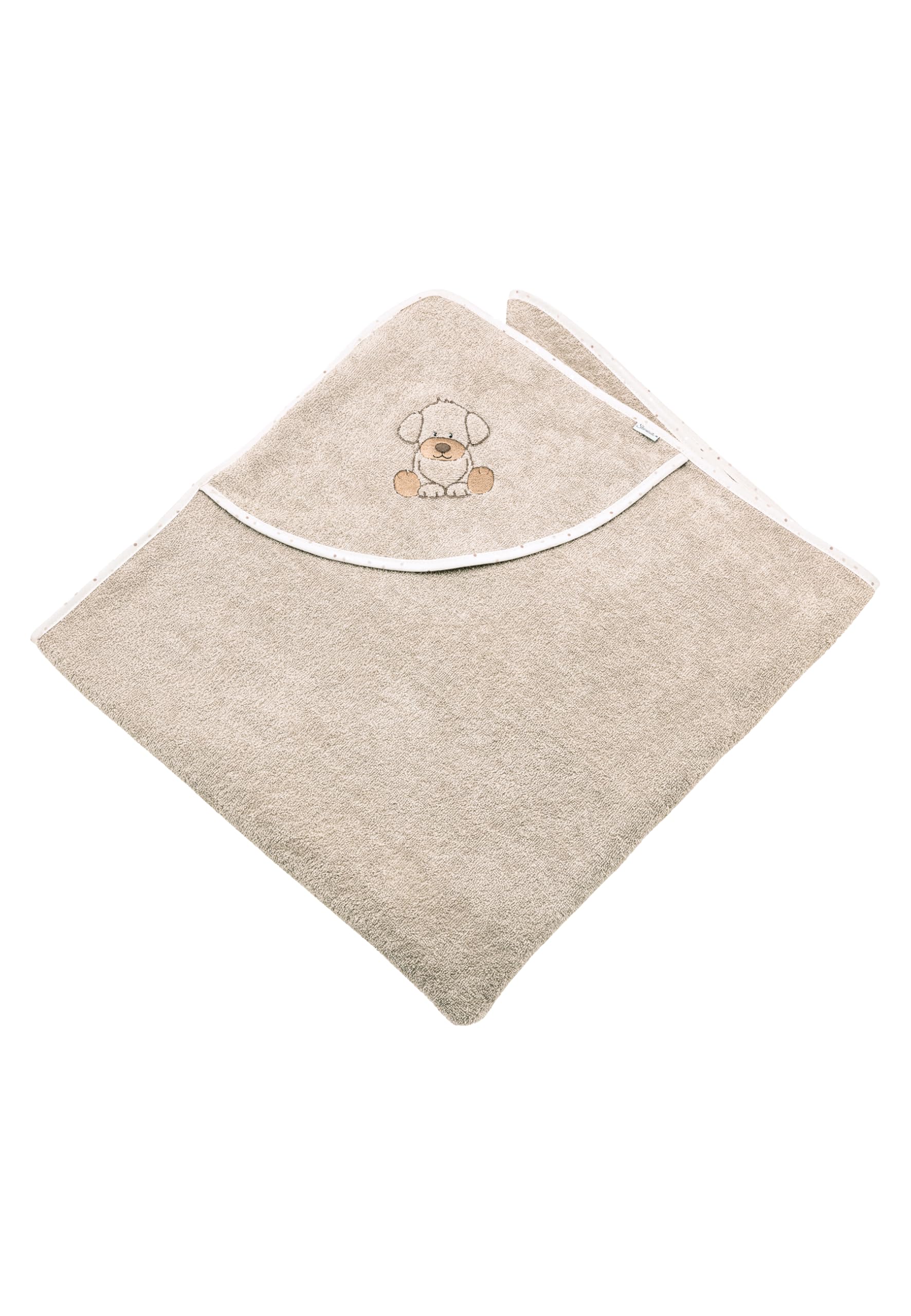 Sterntaler Kapuzenbadetuch 100x100 cm Hund Lucky - Badetuch mit Stickerei auf der Kapuze - Babybadetuch mit Kapuze aus saugfähiger Baumwolle, Sand
