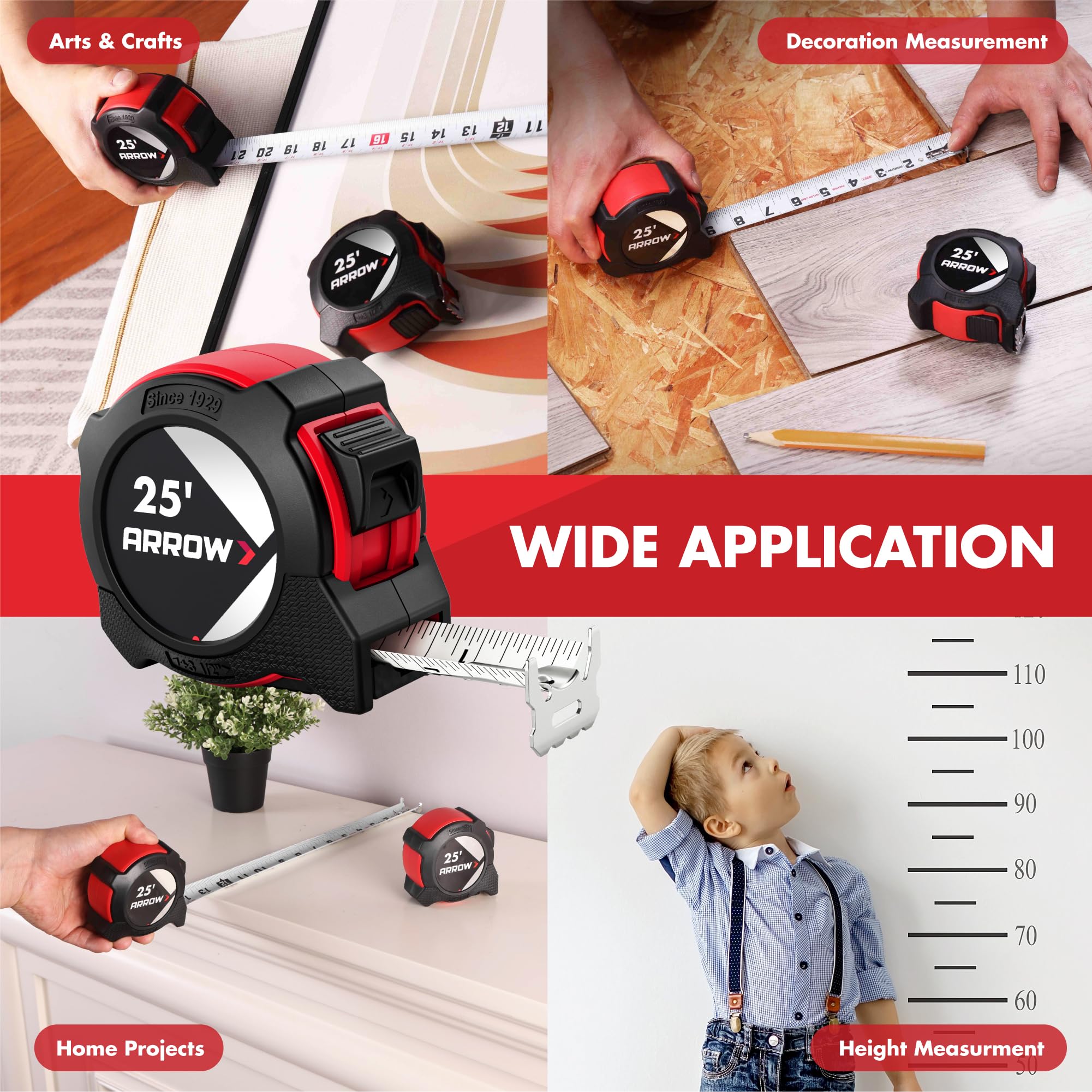 Arrow 25ft Tape Measure - Dual Lock & Durable -9 Arrow 25ft Tape Measure - Dual Lock & Durable -9