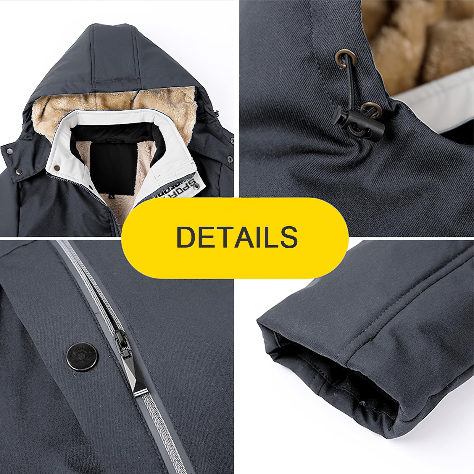 amropi Hombre Abrigo Forro Polar Parka Chaqueta con Capucha Invierno Cálida Cazadora