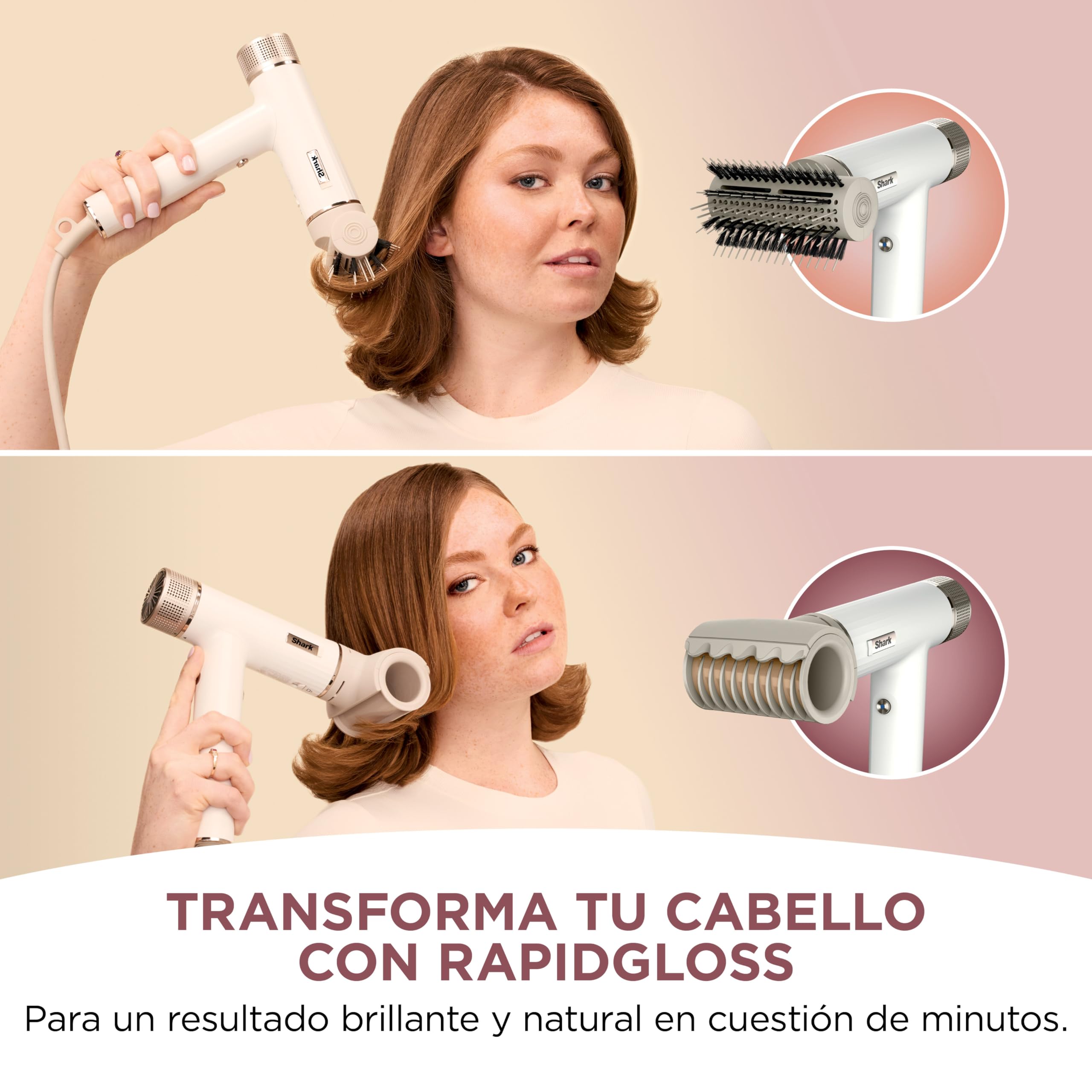 Shark SpeedStyle Secador de pelo y Rapid Gloss Finisher con bolsa de viaje, 5 moldeadores, para todo tipo de cabellos, secado rápido, sin dañar el cabello, ajustes automáticos, en blanco seda, HD352EU