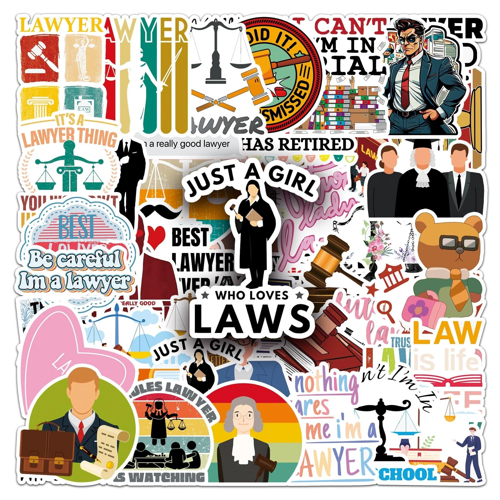 50 Pcs Lawyer Stickers for Water Bottle Waterproof Sticker for Laptop Skateboard Phone Car Decals for Teens Adults for Party Favors Supplies Decor (Attorney Stickers)