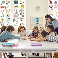 Vista 3 de 74 piezas de calcomanías adhesivas para pared de regreso a la escuela, calcomanías de acuarela, decoraciones de gnomo, búho, autobús, calcomanías