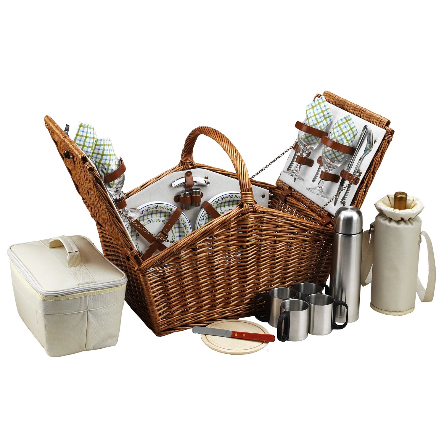 Picnic at Ascot Huntsman English-Style Willow Picnic Basket with Service for 4 and Coffee Set - Gazebo