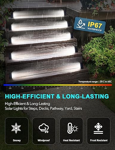 Miniatura 4 de AUDLES Luces solares LED impermeables para escalones al aire libre, luces solares para terraza, decoración al aire libre, luces solares IP67 para
