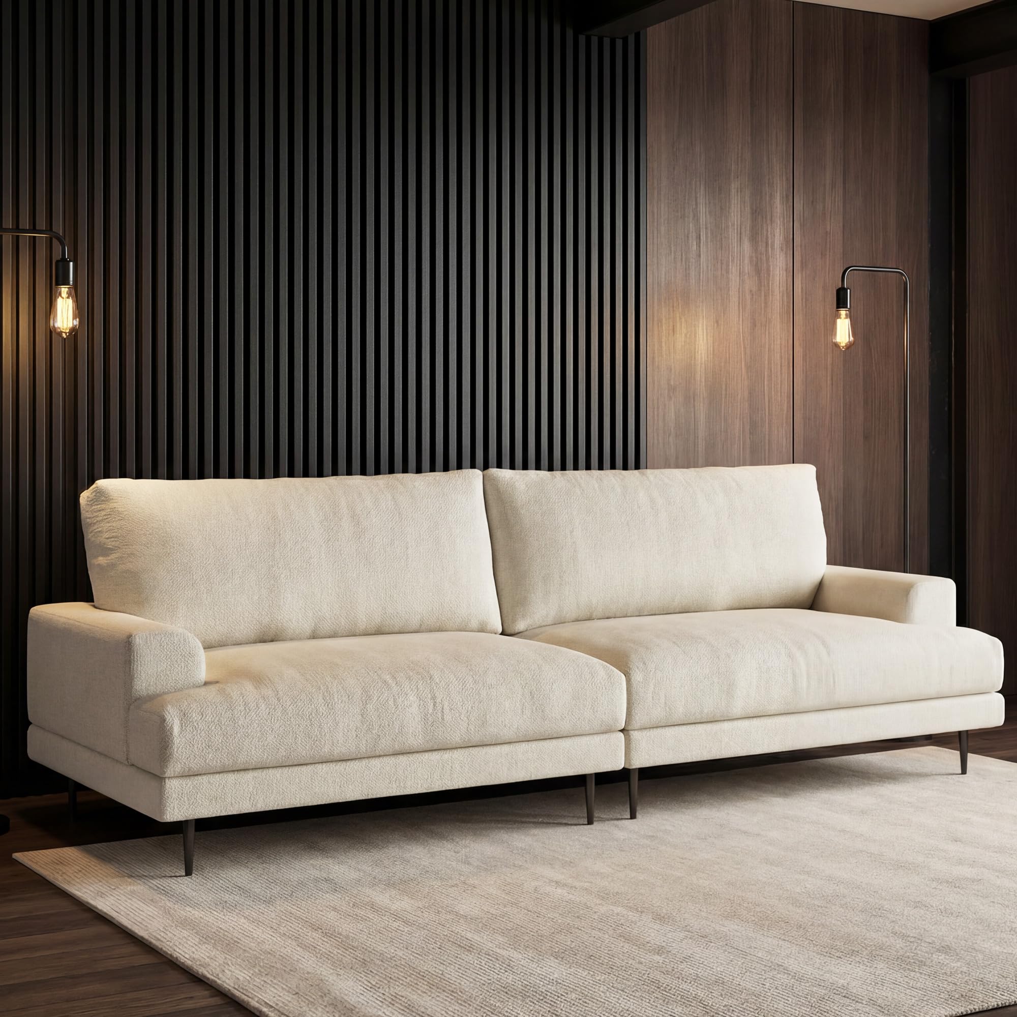 86.61" 3-Seater Cloud Sofa Couch, Modern Fabric Down-Filled Sofa | Fluffy Sofa with Plush Cushions and Metal Legs, Ideal for Apartments, Small Living Rooms & Cozy Spaces, White Beige