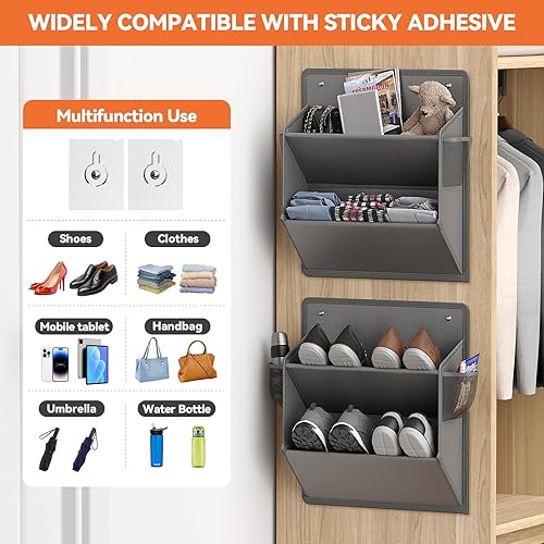 Miniatura 2 de Paquete de 2 zapatos para autocaravana con cinta adhesiva adhesiva, zapatero para colgar sobre la puerta, organizador de zapatos colgante de pared