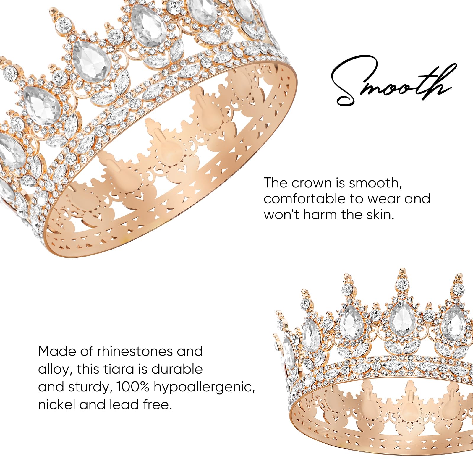 DRESHOW Tiara Redonda Corona Redonda Completa Reina de Cristal Tiaras Barrocas Diamantes de Imitación Brillantes para Niñas y Mujeres Boda Fiesta de Cumpleaños