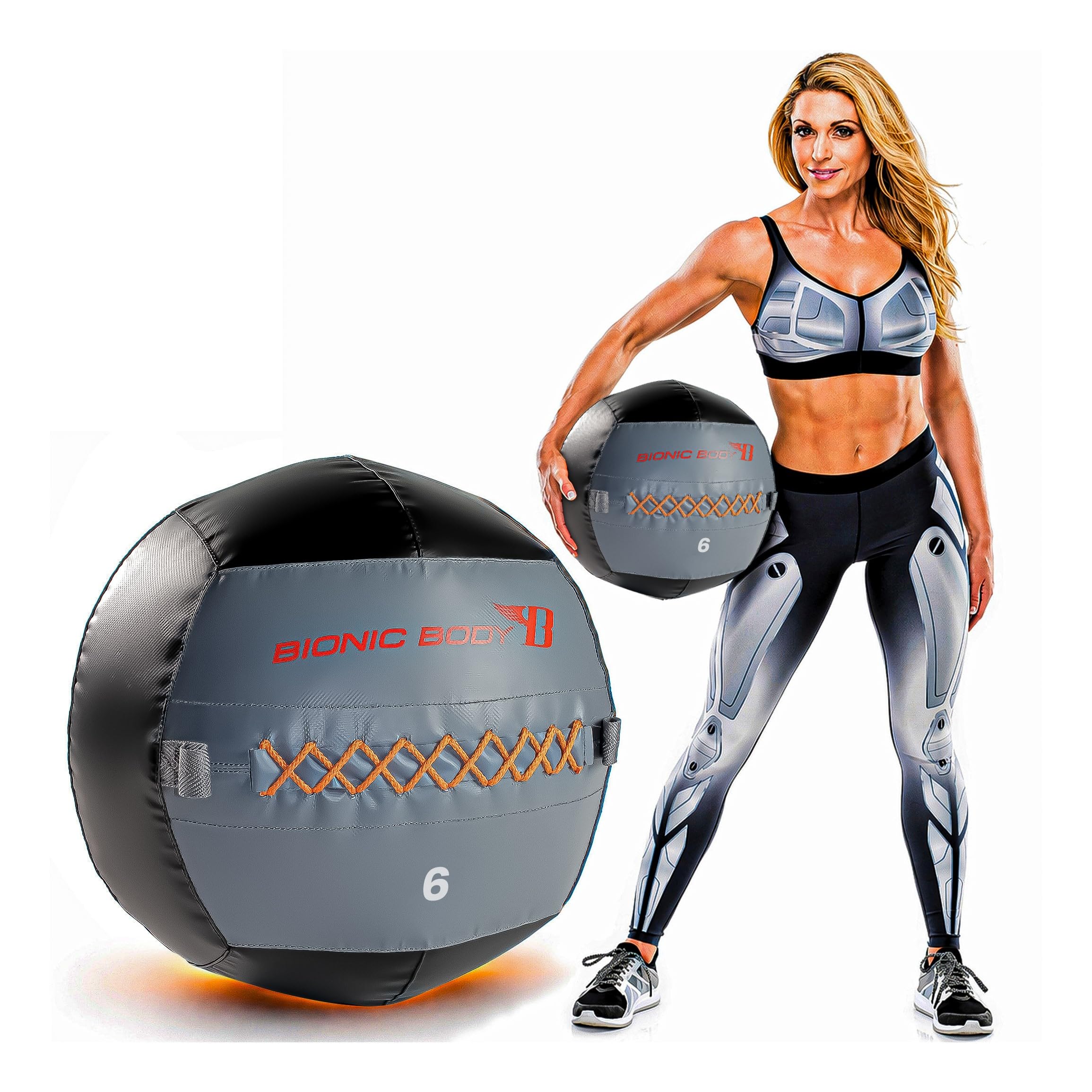 Bionic Body Soft Medicine Ball Weighted Slam Wall Ball for Cardio Workout and Core Training Ideal for Squat, Lunge, and Partner Toss 6, 10, 14, 20 LB.