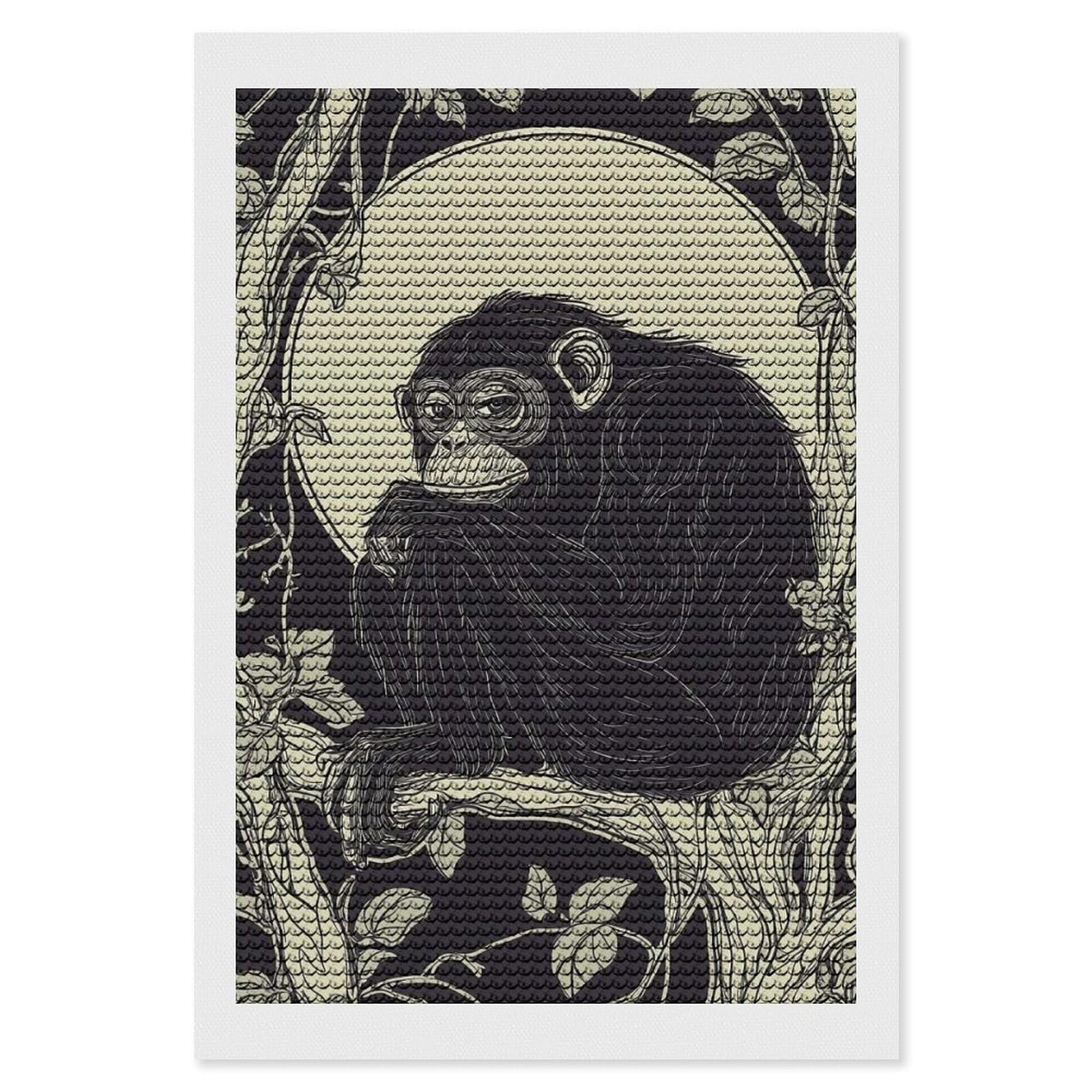 Junmoney Chimpanzee in Moonlight Diamond Art Kit 8"x12", Modern Decor, Farmhouse Decor, Home Wall Art, Festive Craft Gift, Handmade Wall Decor