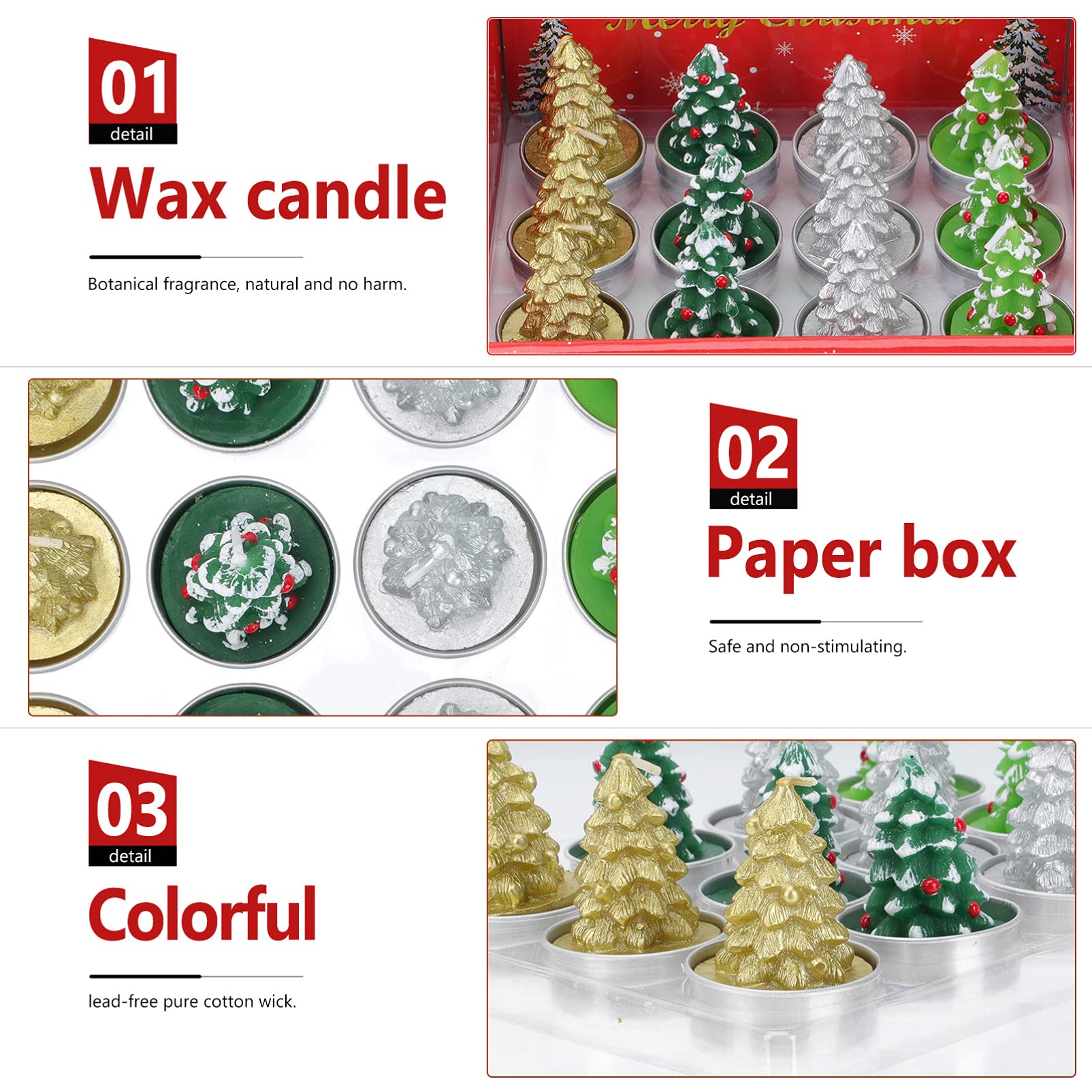 PRETYZOOM 12piezas Velas Navideñas Aromáticas Caja de Obsequio Decorativa para Fiestas Diseño de Árbol de Navidad para Decorar Fiestas de Navidad y Crear Ambiente Festivo