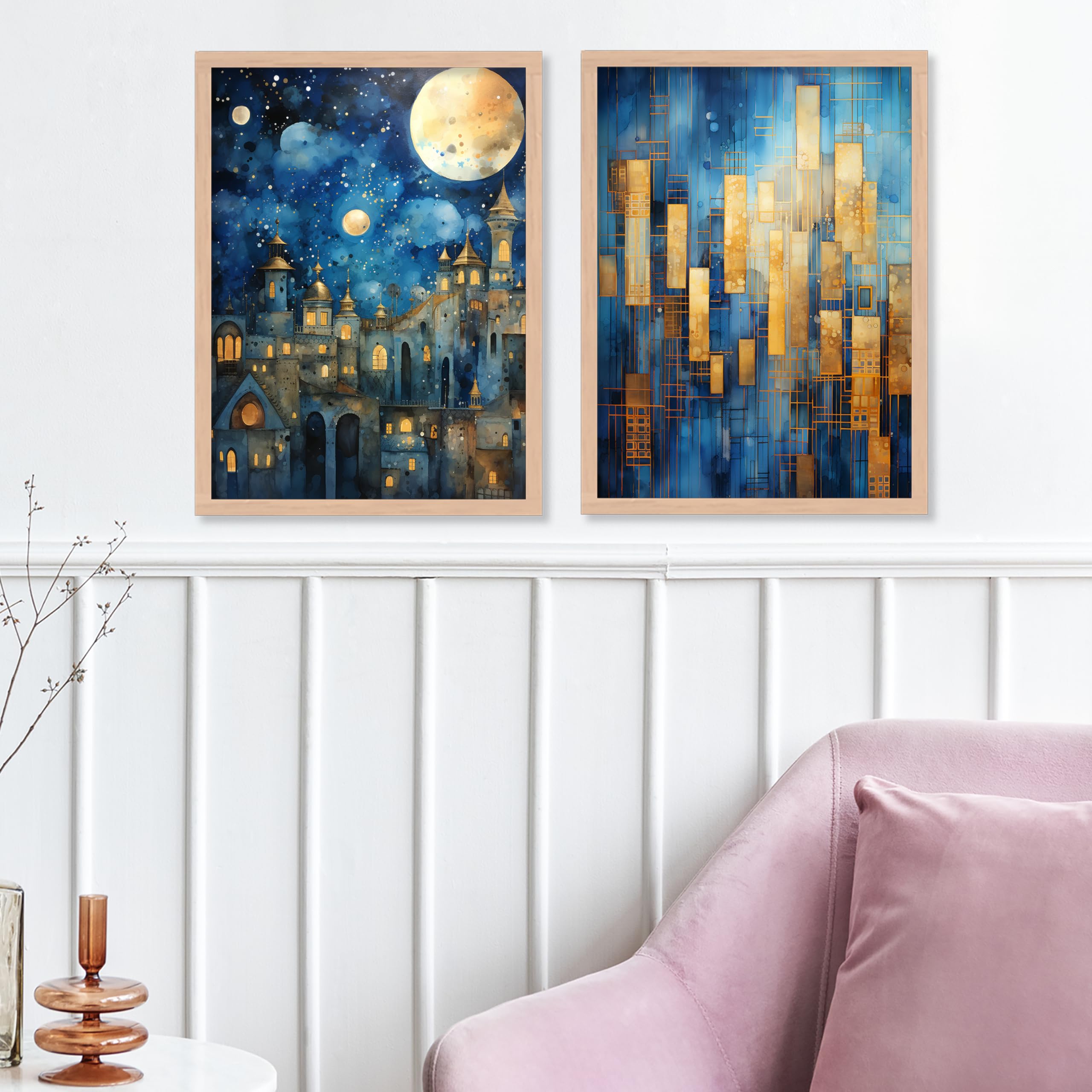 BANGERZ Wall Paintings Scenery For Living Drawing Room Home, Paintings For Wall Decoration - Aesthetic Office Poster Frames For Bedroom Wall Decor Items (Set of 4) (Large, Digital Artwork 5) 2