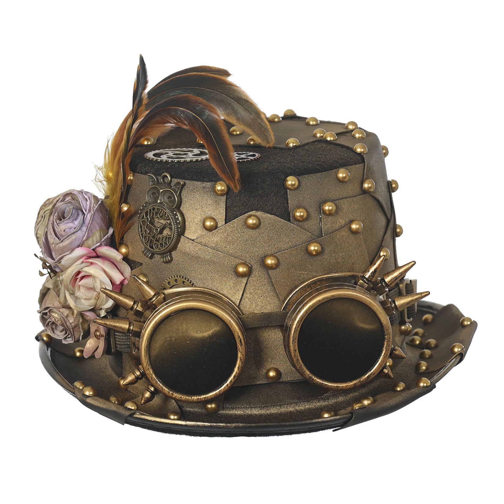 BLESSUME Steampunk Top Hat with Goggles for Carnival, Halloween, Theme Party (M,Bronze 5)