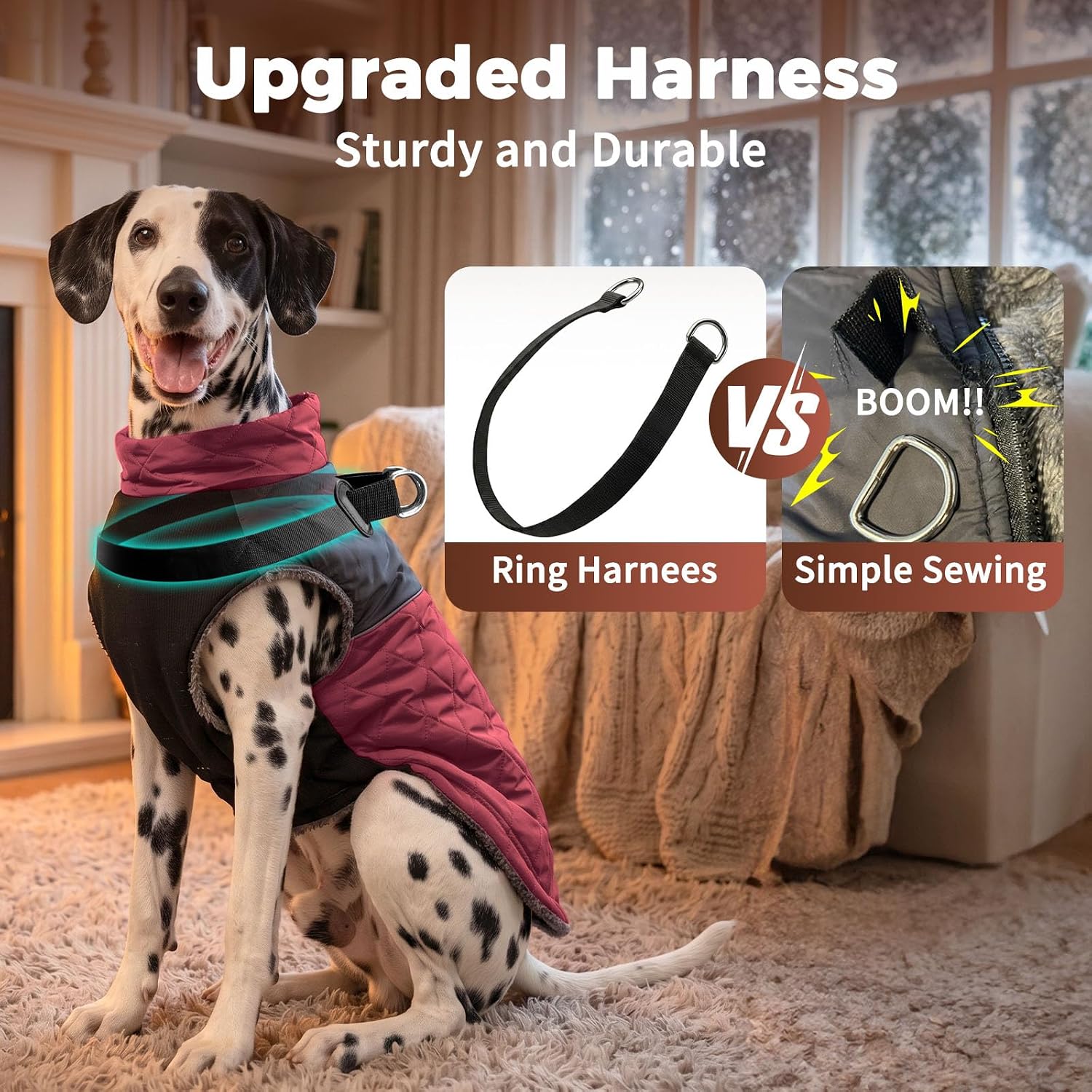 JoyDaog Winter Dog Coats for Small Dogs,Puppy Jacket with Harness,Red M image 5